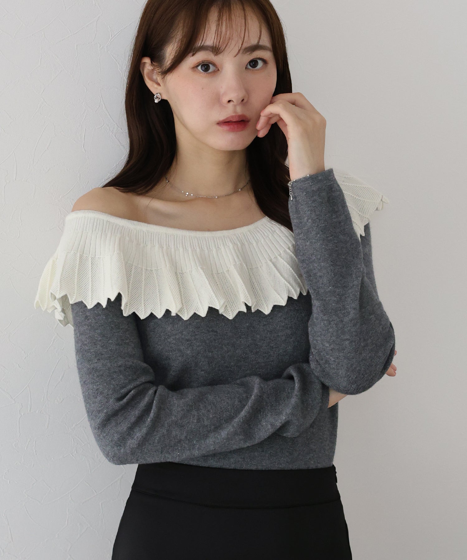 <限量現貨><JP> Fuji Lace Off-Shoulder Knit Top* 2色入