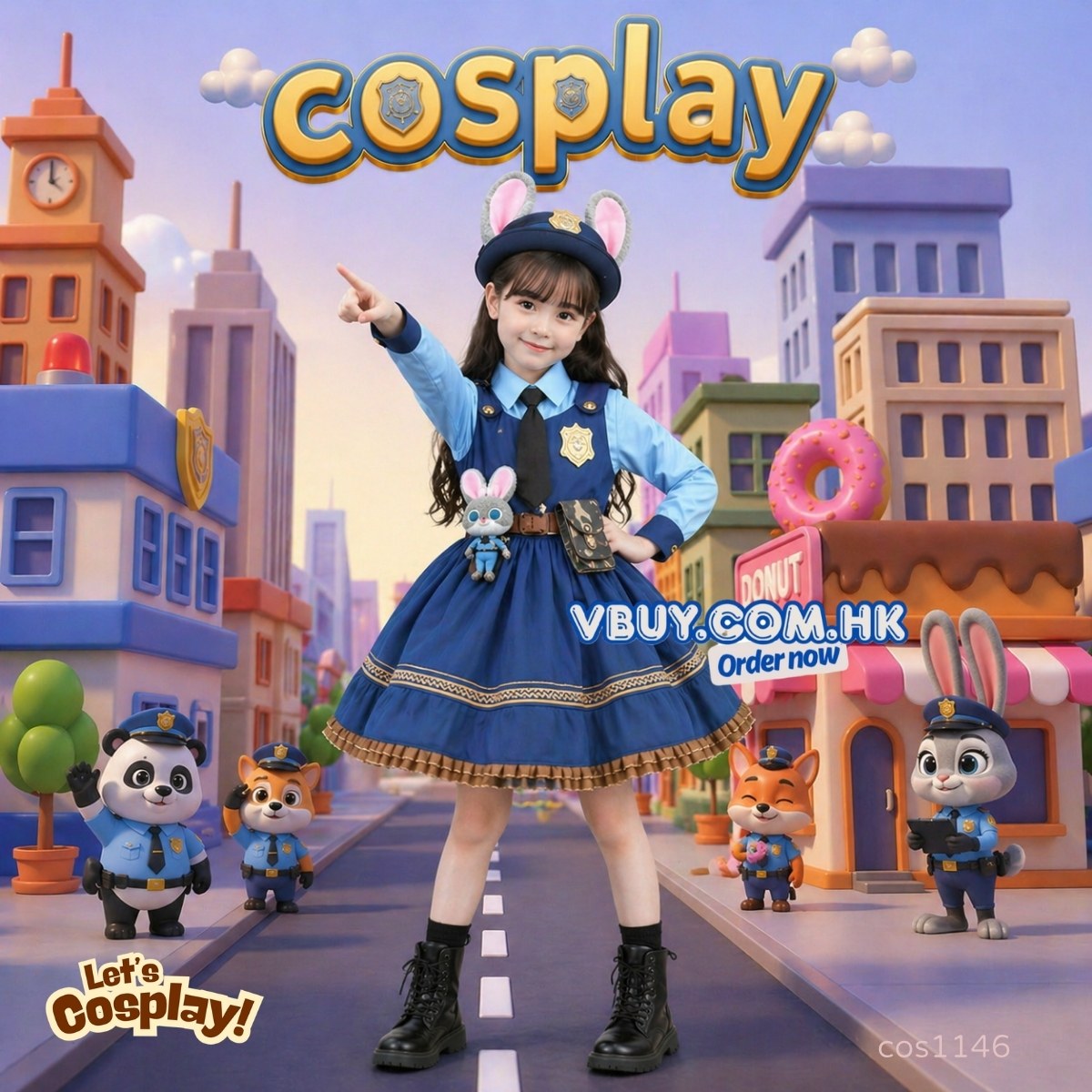 Zootopia Judy Cosplay 優獸大都會朱迪兔子警察服裝 兒童角色扮演 Kids Costume 香港 Lets Cosplay cos1146