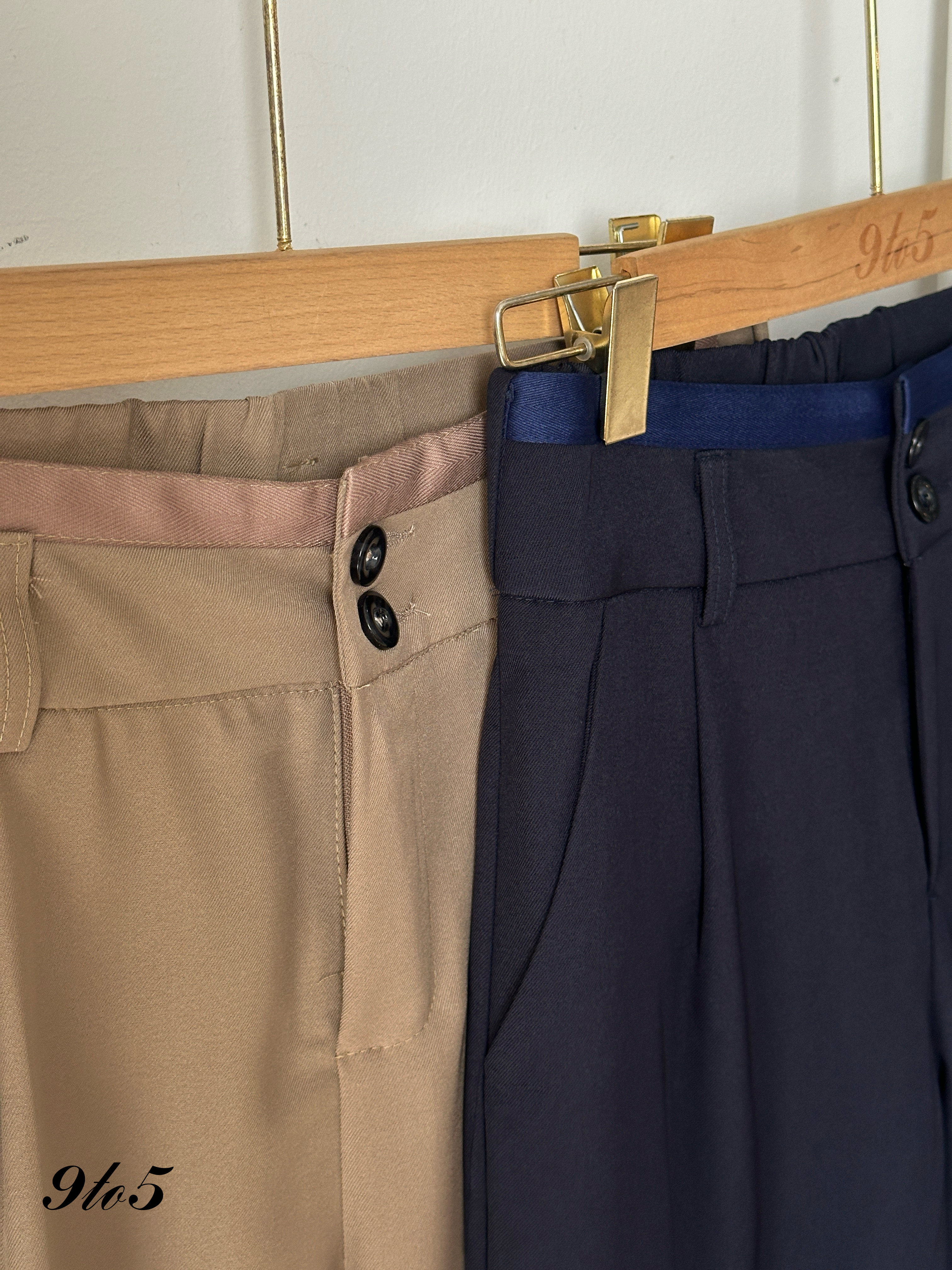 S1869 Wide Leg Long Pants - Blue & Brown