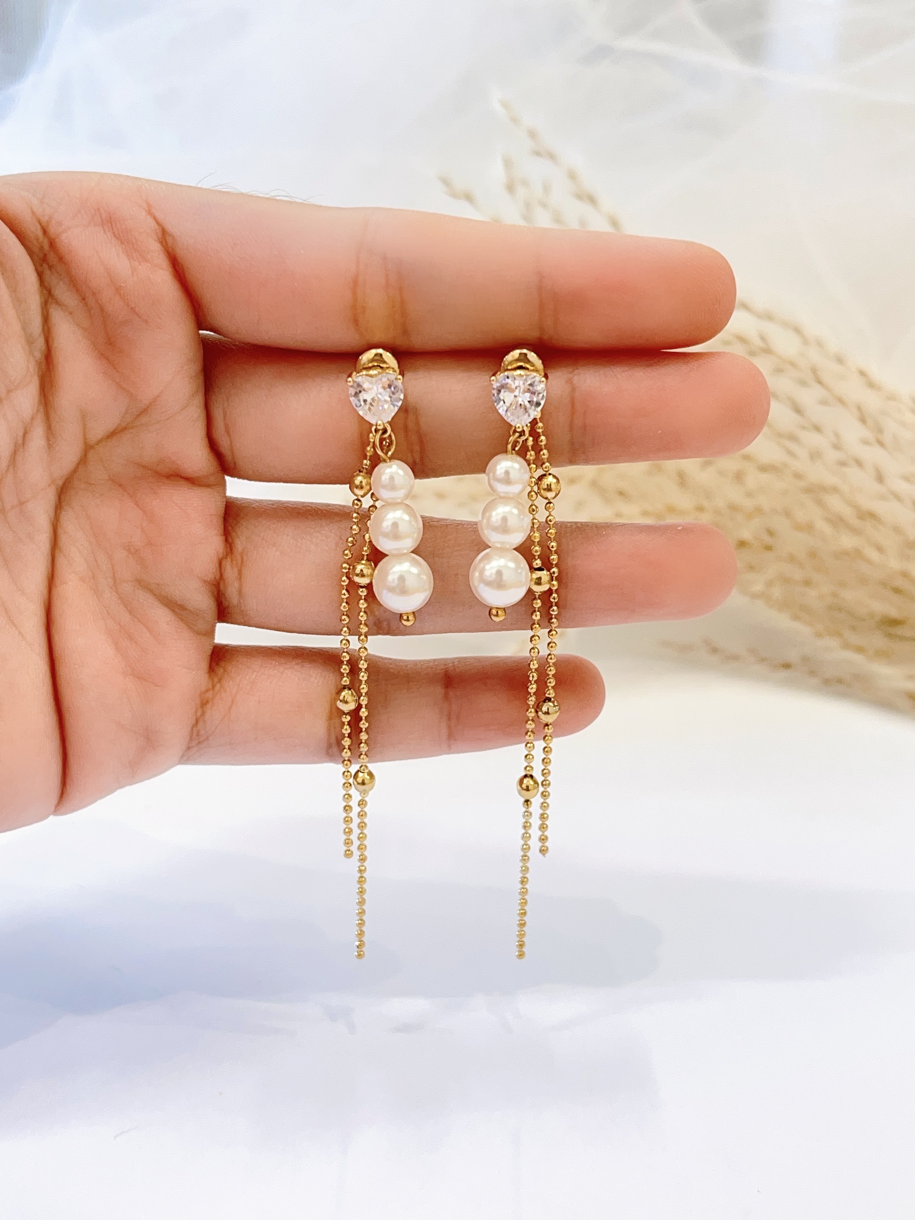 简约爱心珍珠流苏耳环