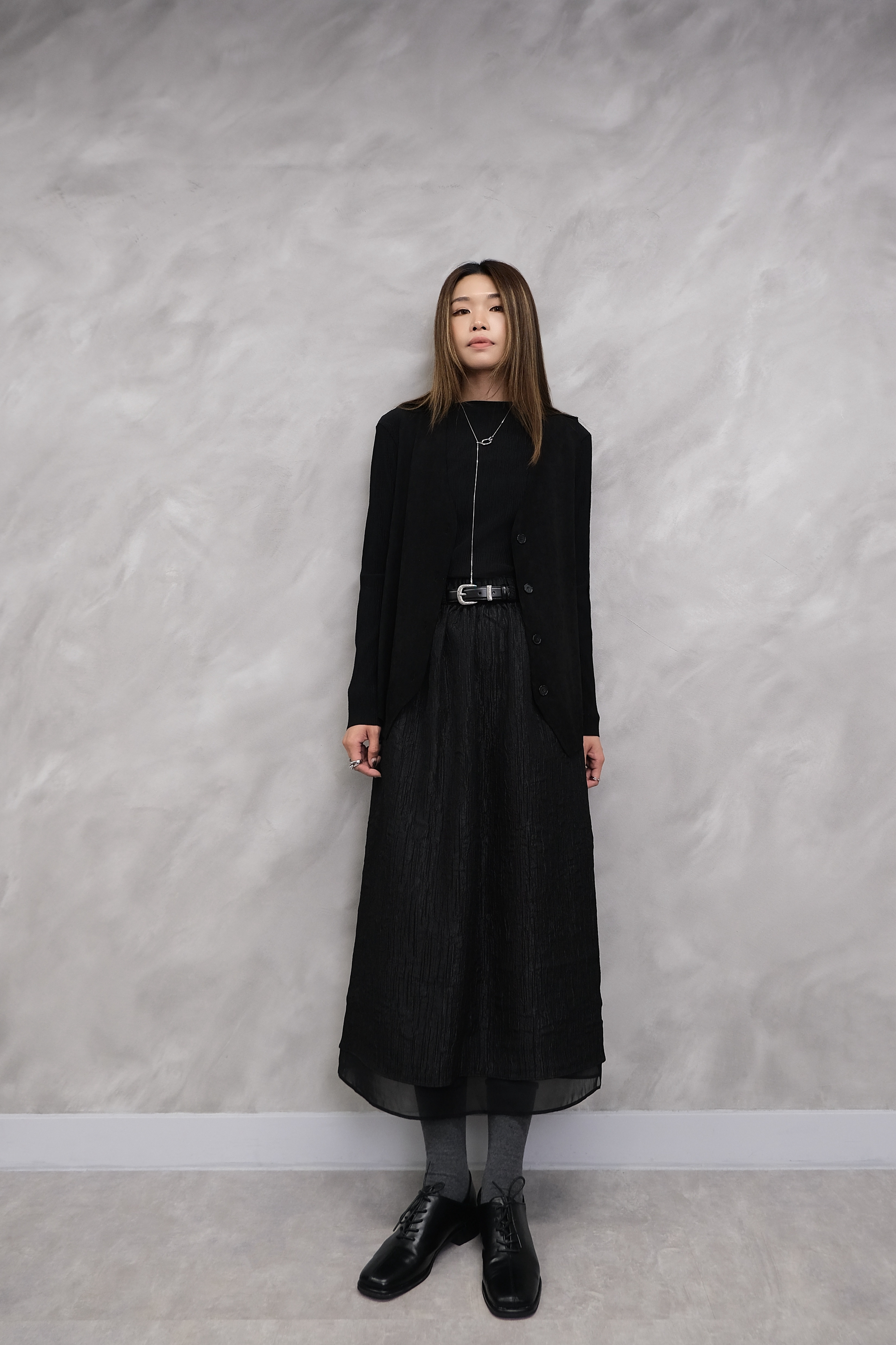 Textured Crinkle Midi Skirt #sk48