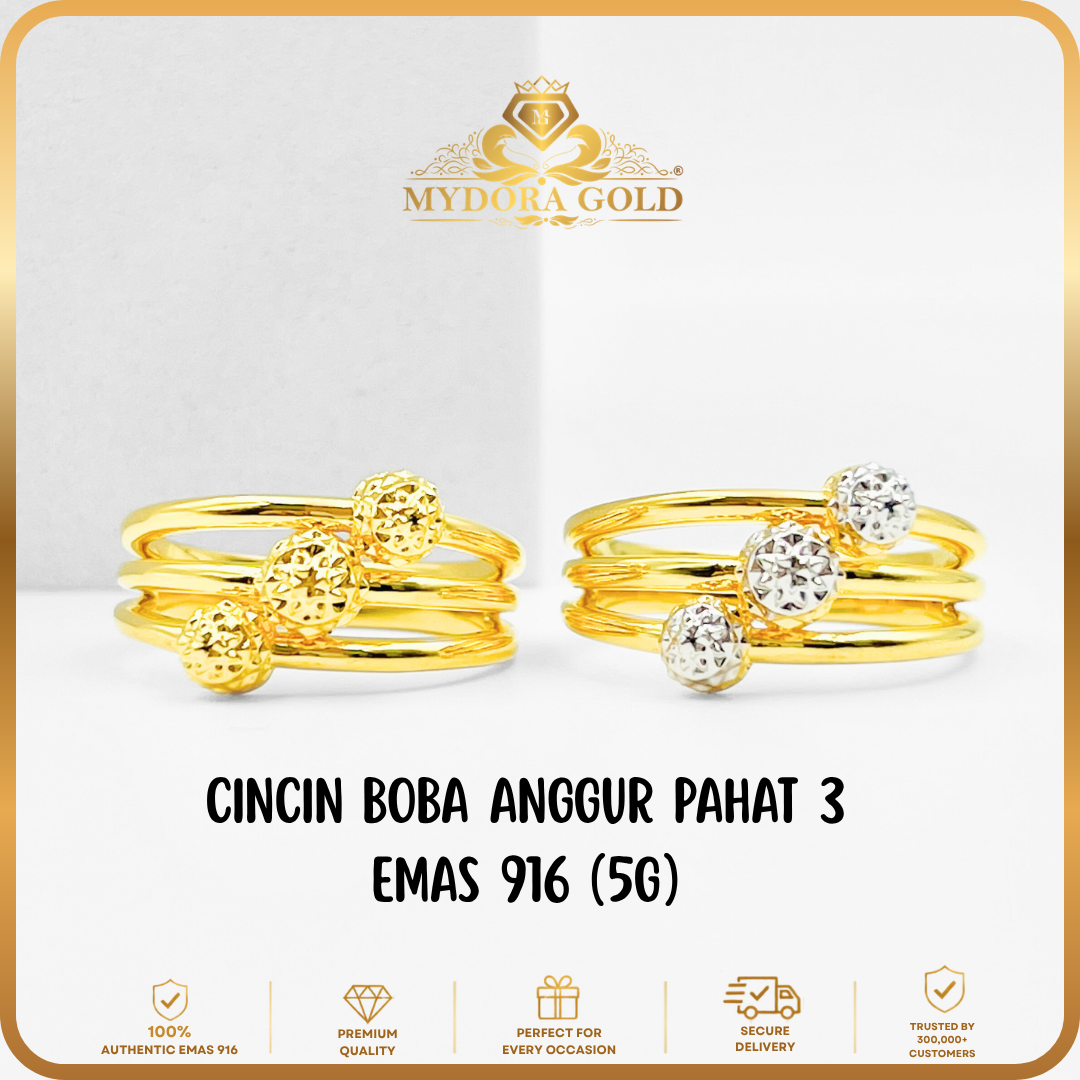 MYDORA Cincin Boba Anggur Pahat 3 (5G) l EMAS 916/22K