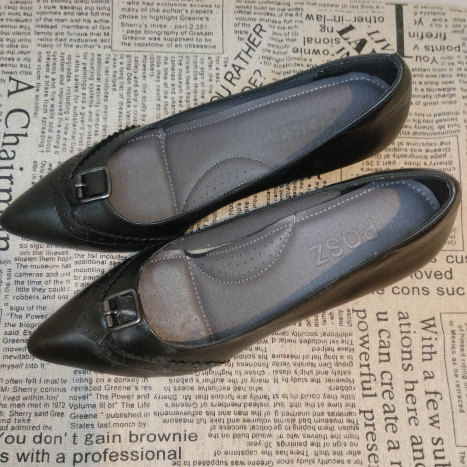 POSZ 女士黑色皮革高跟鞋，39 碼，帶裝飾扣