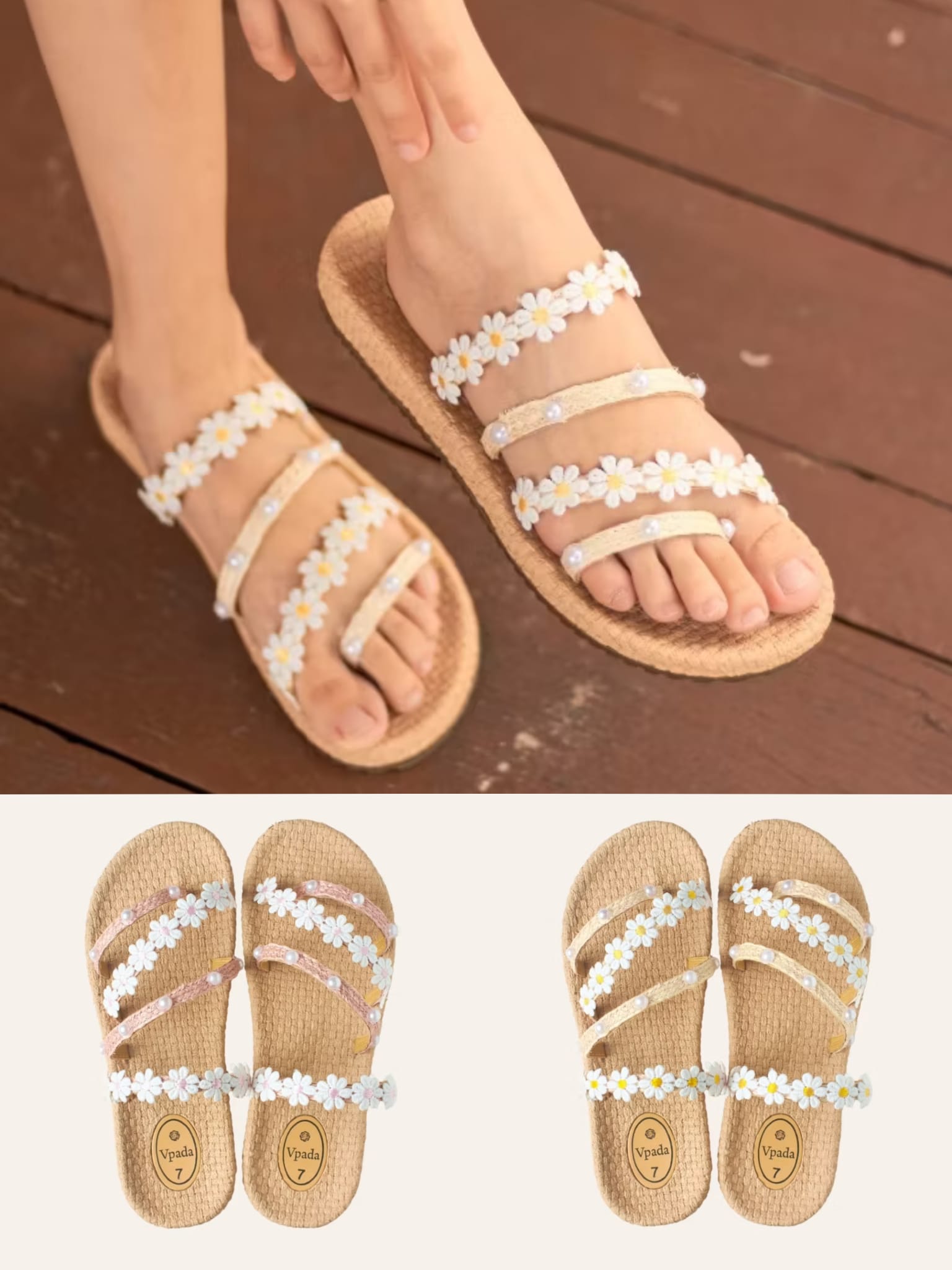 🇹🇭Vpada Sandals VP-F29 Fashion Collection 小雛菊珍珠平底拖鞋｜甜美度假風🌼👡✨