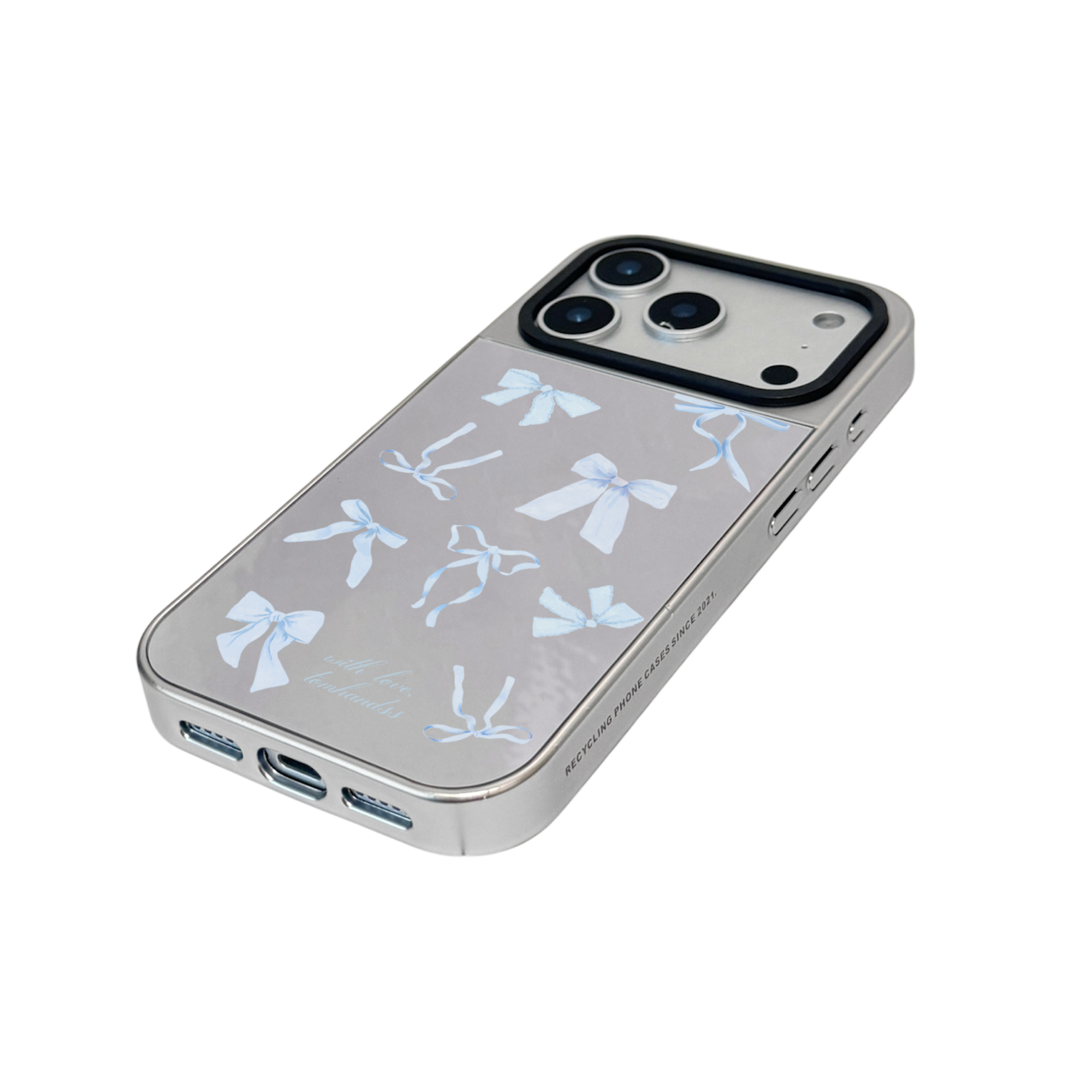 【The French Candy Floss Ribbons*BLUE*】銀框鏡面MagSafe iPhone Case