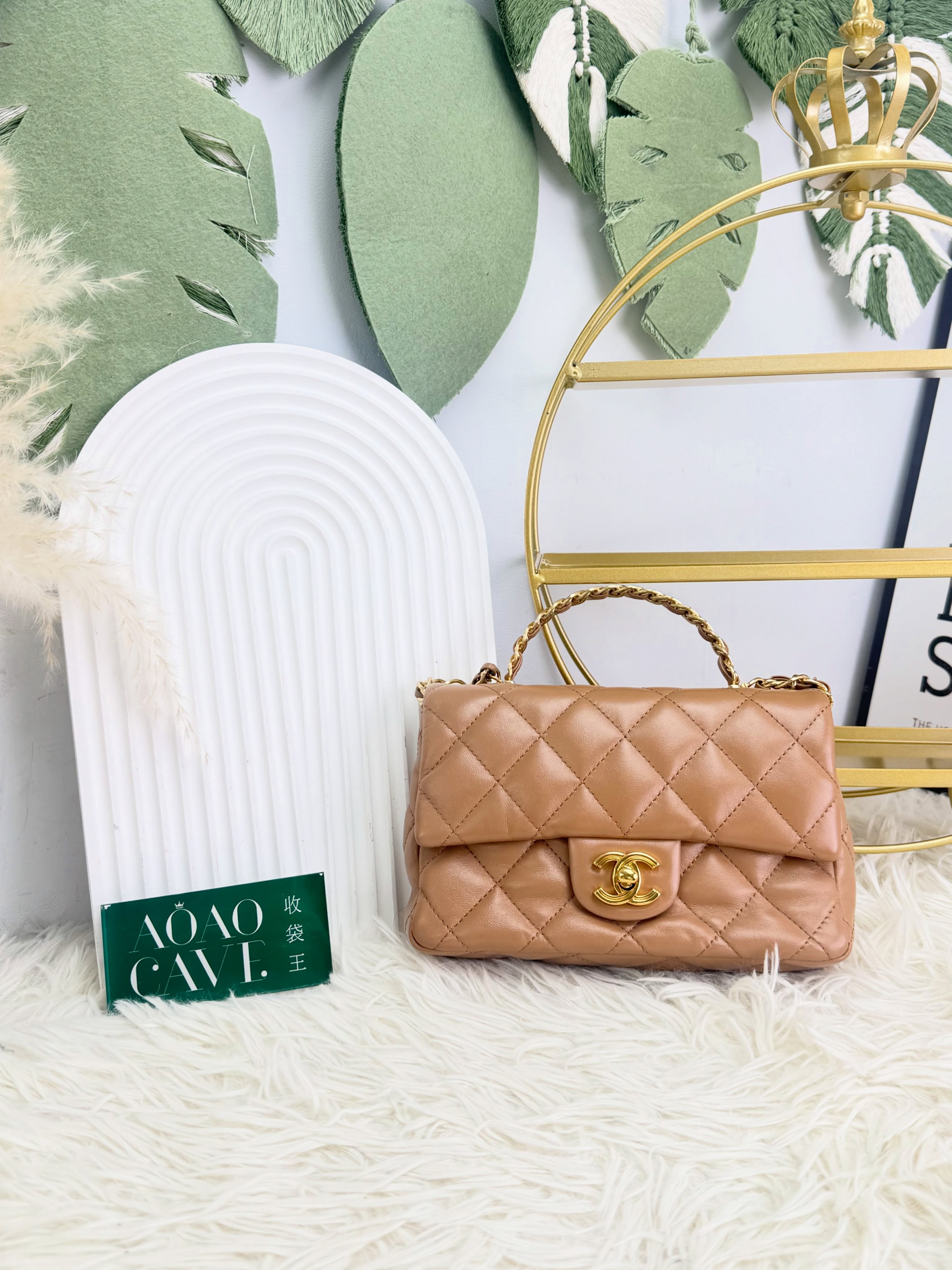 Chanel👜 PRE OWNED 🛍️駝色cf handle晶片款 🧡全套有單 🤎