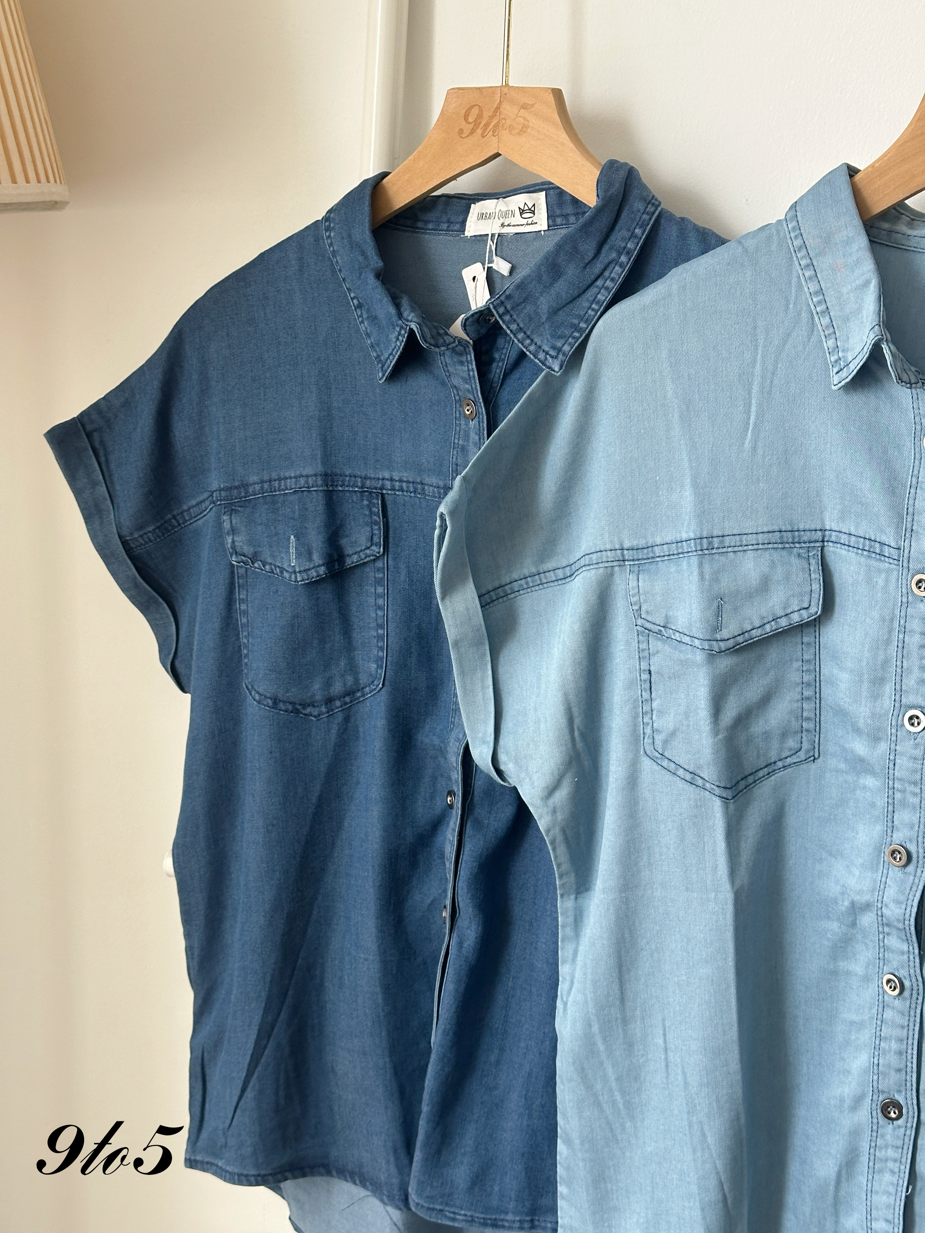 T4103 Cape Sleeve Denim Shirt - Dark Blue & Light Blue