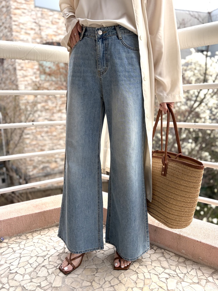 [薄!] Faded Wash Wide Leg Jeans