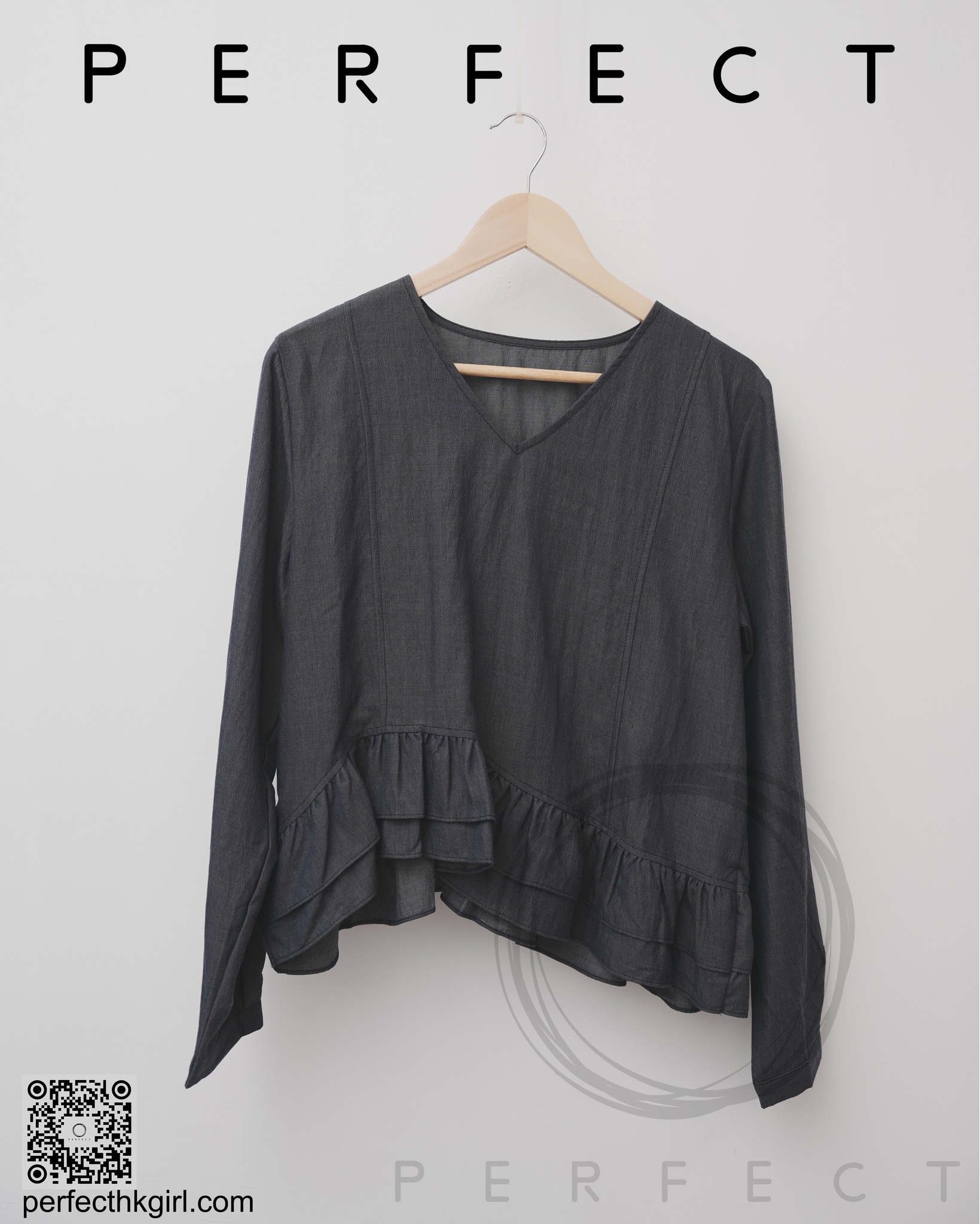 T0002_顯瘦V領波浪衣腳上衣（隨性藍）