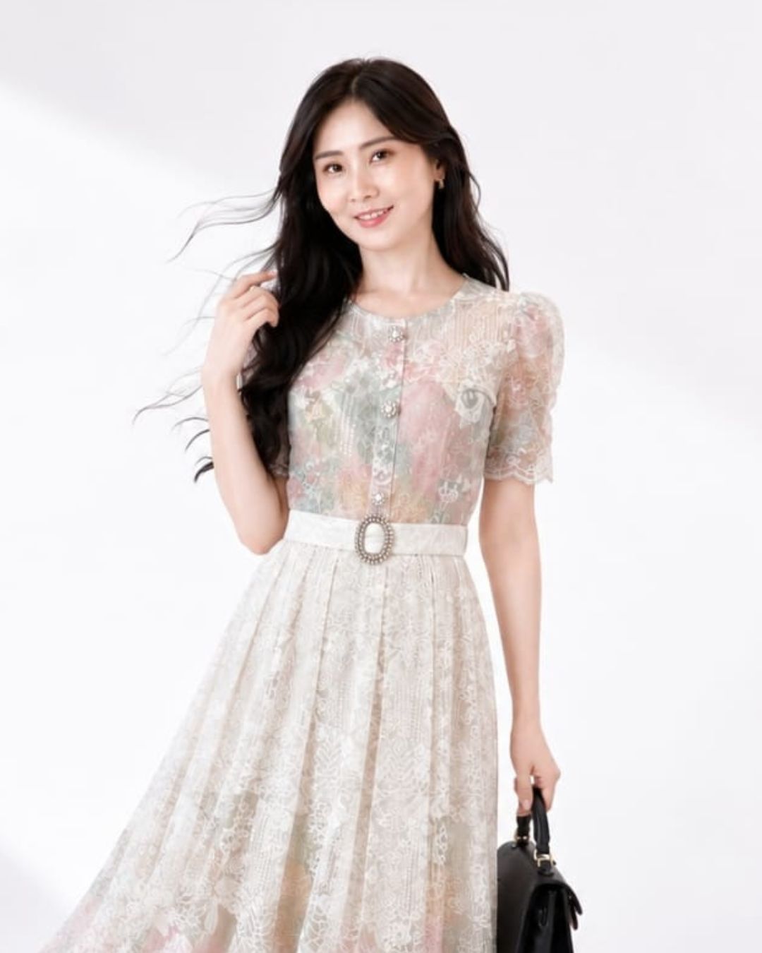 5130 Charlotte Pearl & Beaded Lace Panelled Midi Dress
