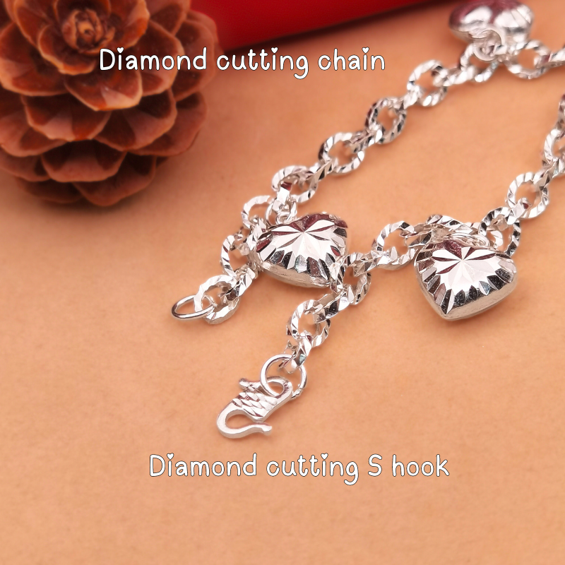 LB2017 Diamond cutting Heart Shape Pendant & Chain Bracelet