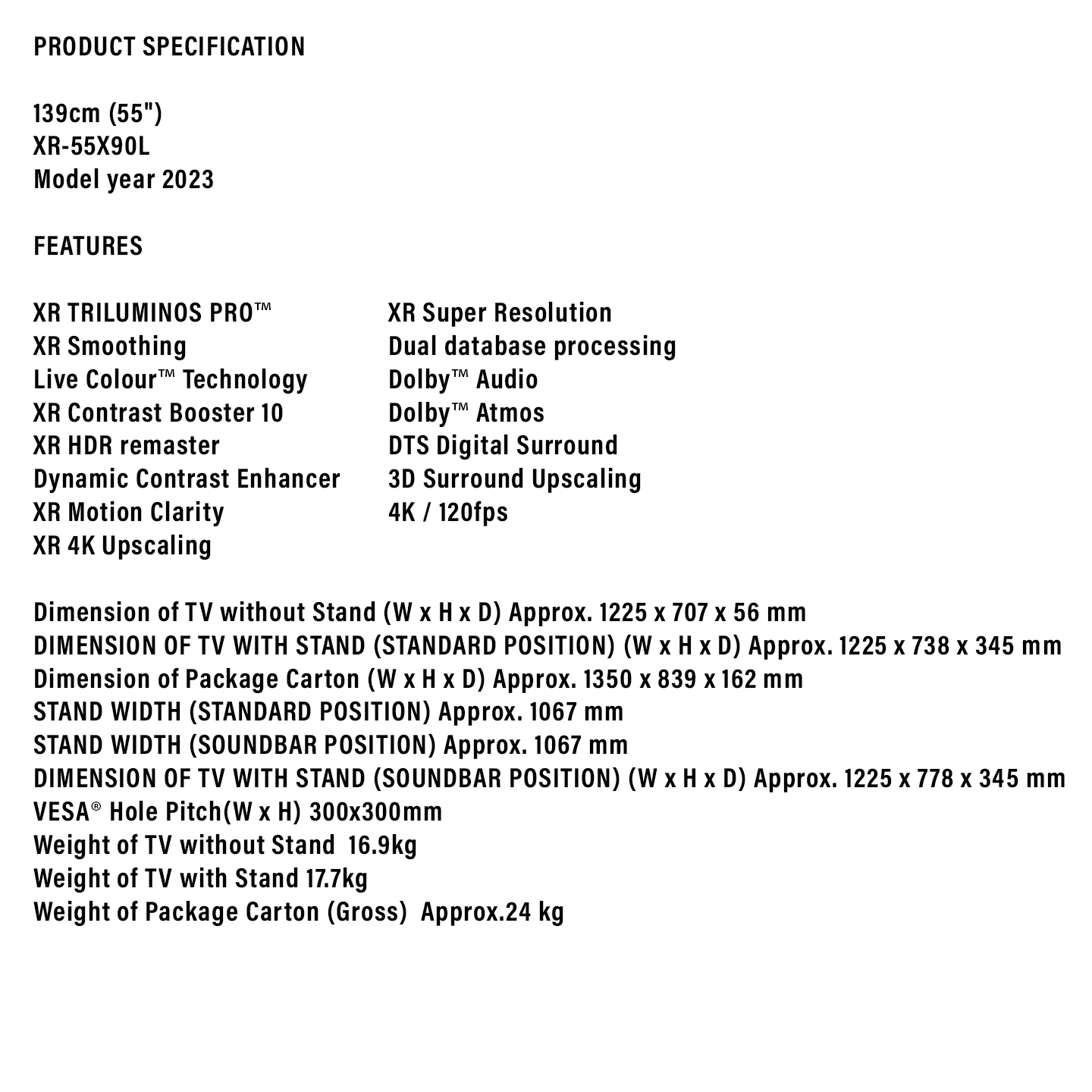 Sony 55" BRAVIA XR Full Array LED 4K Google TV (XR-55X90L)