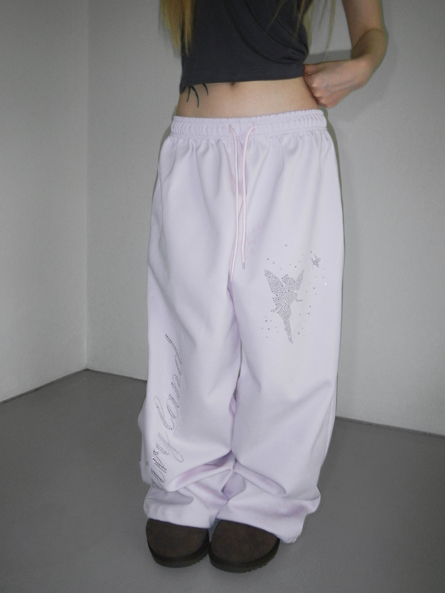 Rhinestone Graphic Wide-Leg Pants