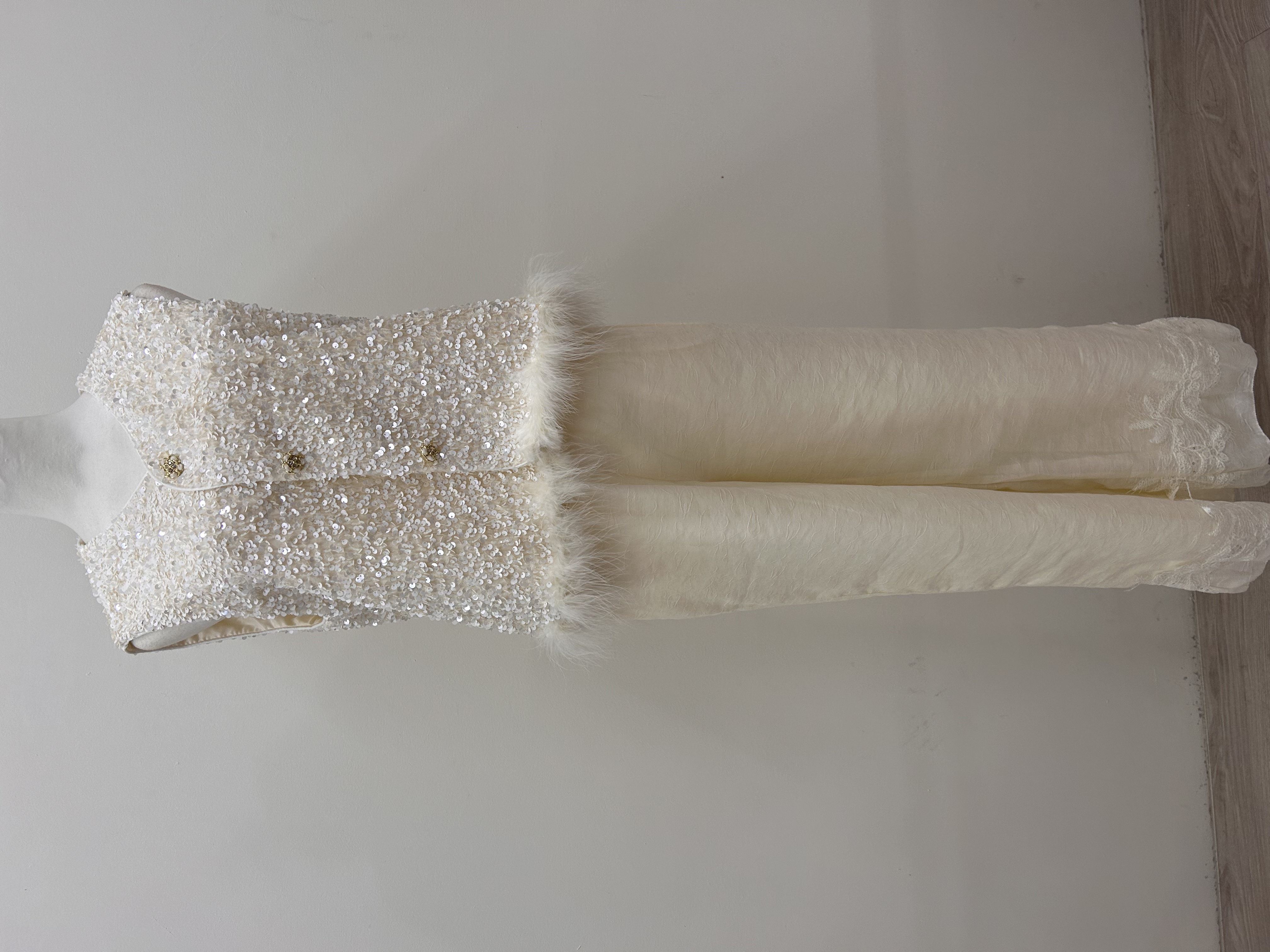 561.WB Sequin Tang Suit Vest Jacket White