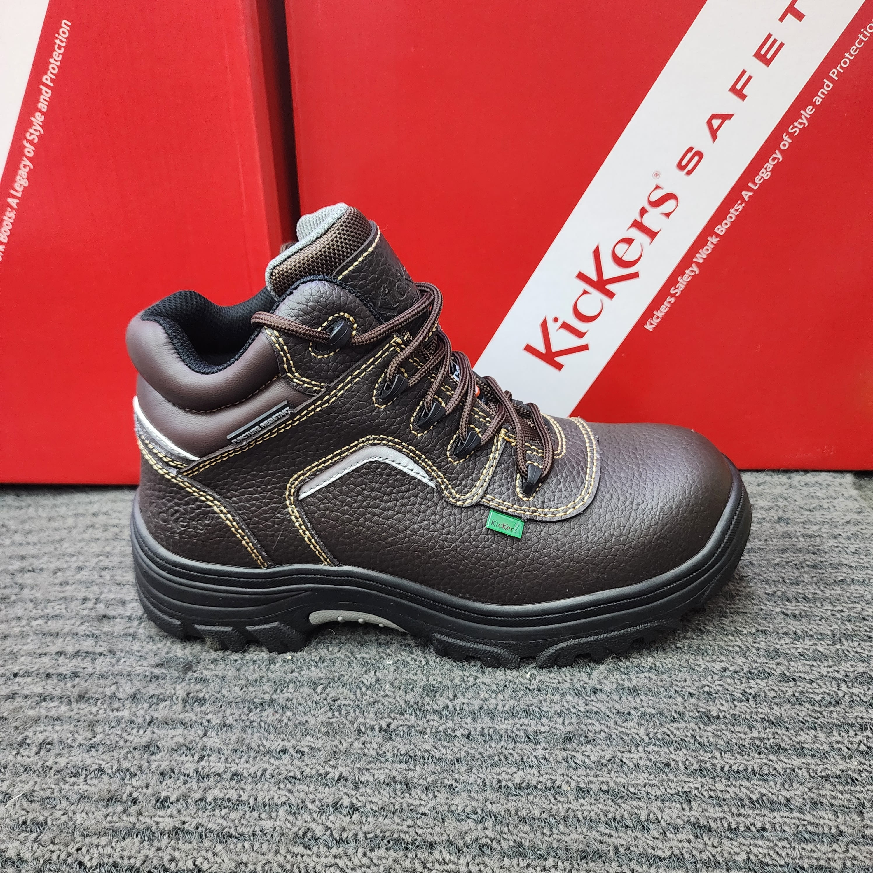 (FREE KICKERS INSOLE) KicKers Safety Shoes 1768 Mid Cut lace Up Black Brown Metal Free Rubber Sole
