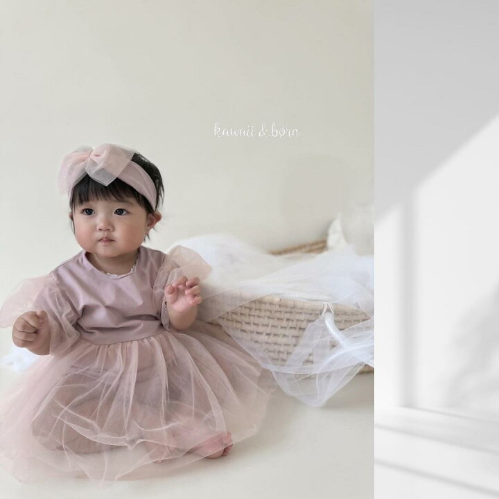 🇯🇵預訂 日本直送🇯🇵Kawaii&born 兩色薄紗短袖包屁裙髮帶套裝