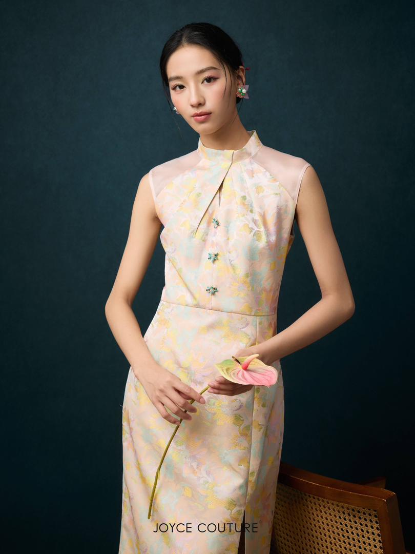 绿色玻璃钮扣旗袍 D0360