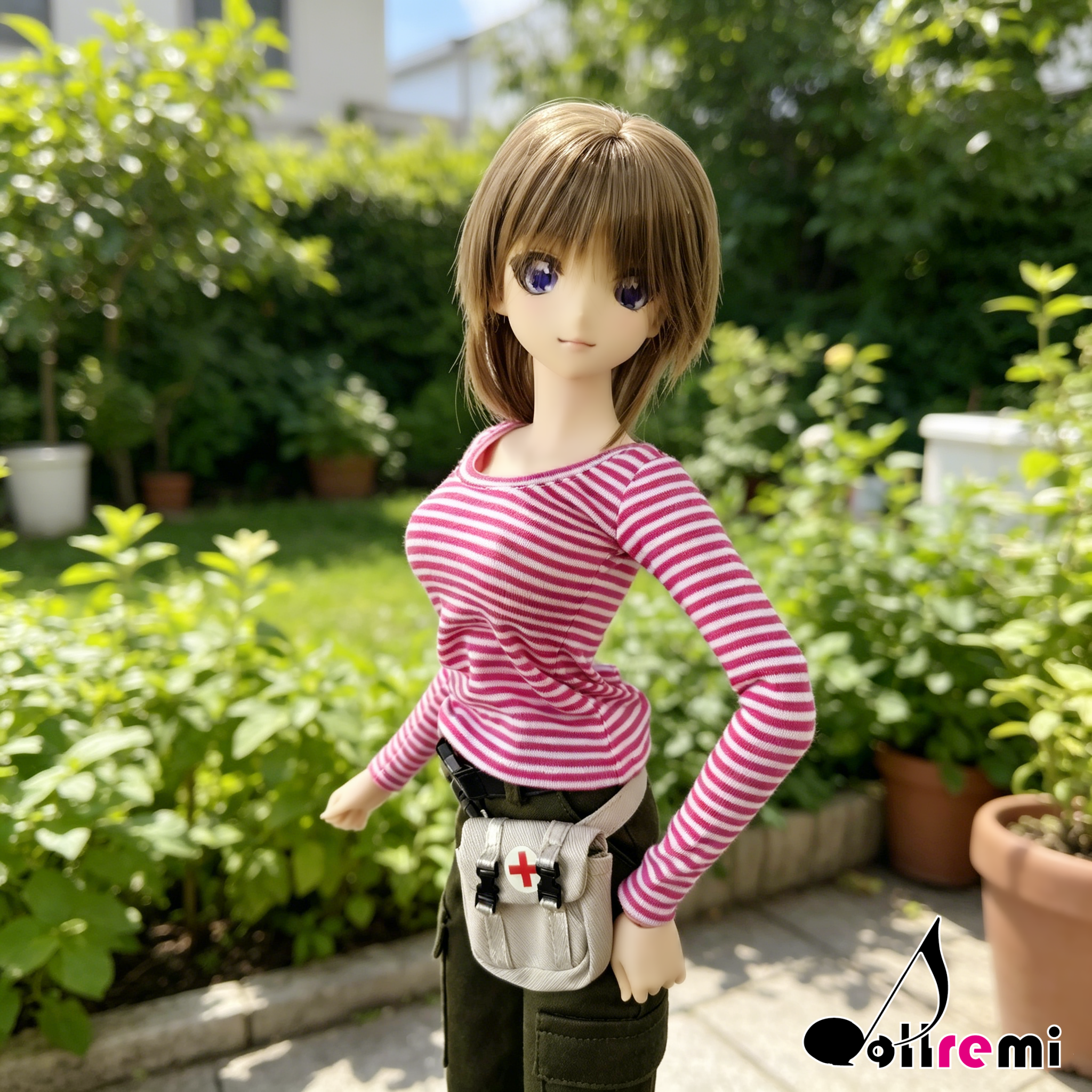 【dollremi】(DD0896D) 粉紅色長袖條子圓領T恤 Pink Long sleeved round neck striped T-shirt