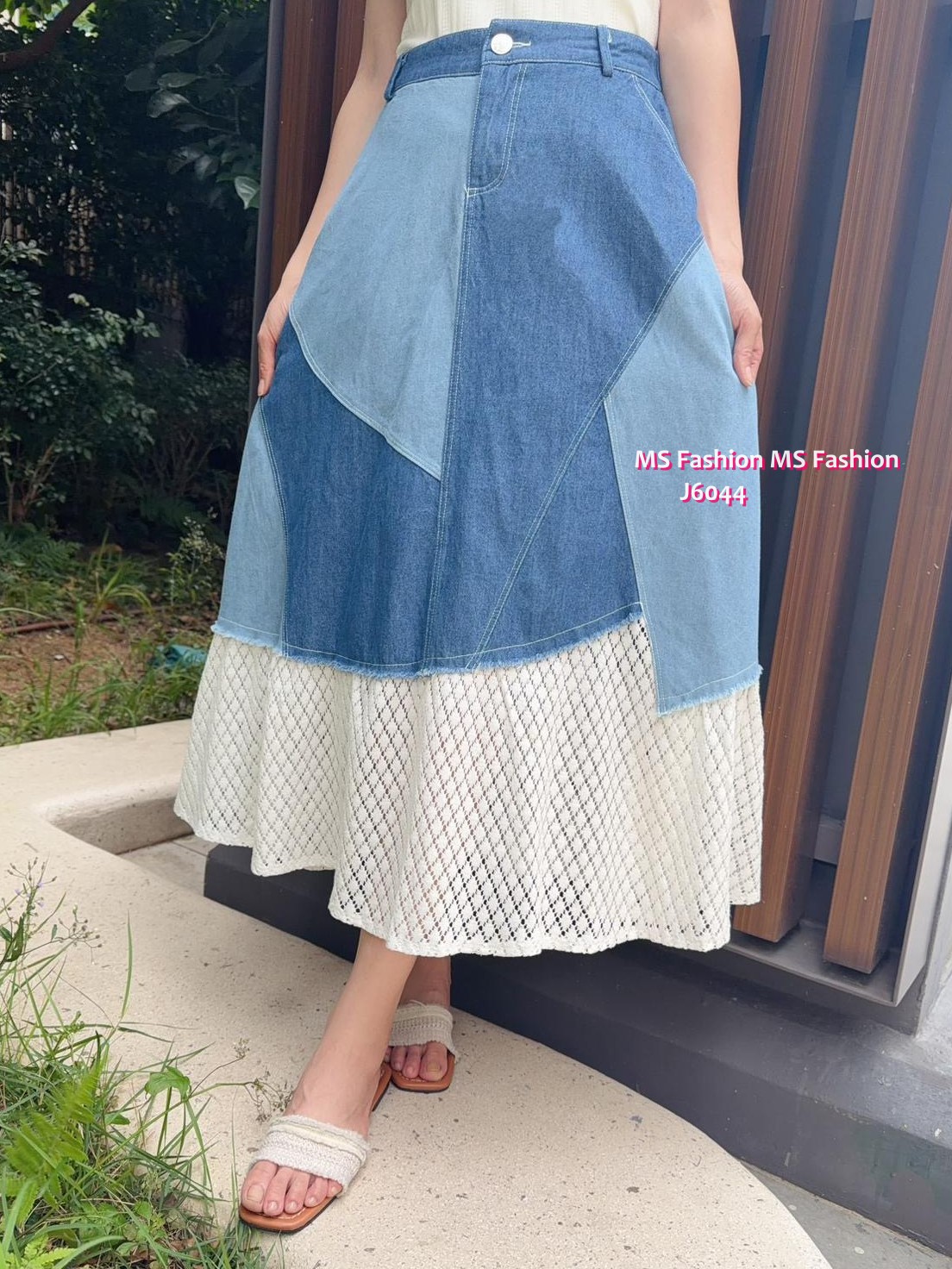 J6044 韓國🇰🇷薄牛仔拼布半裙