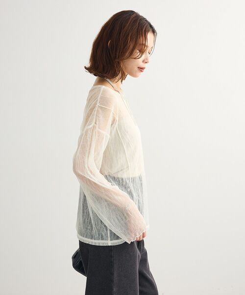 薄紗褶皺透視上衣