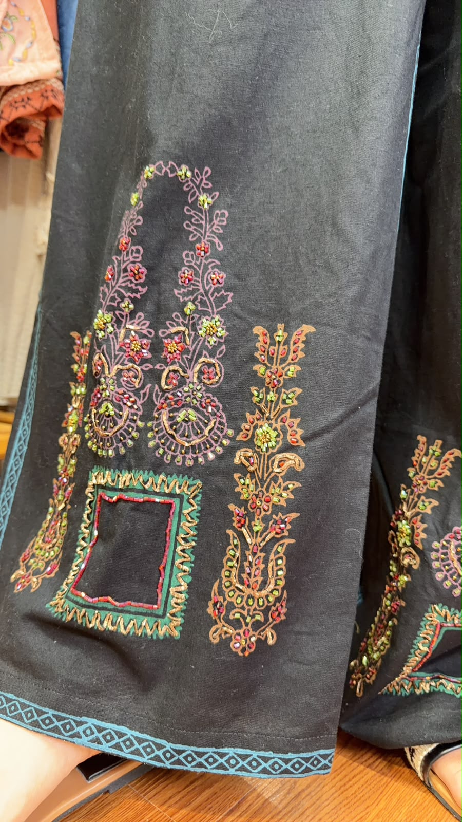 PKT 2628 Black Cotton With Full Emb Pants 