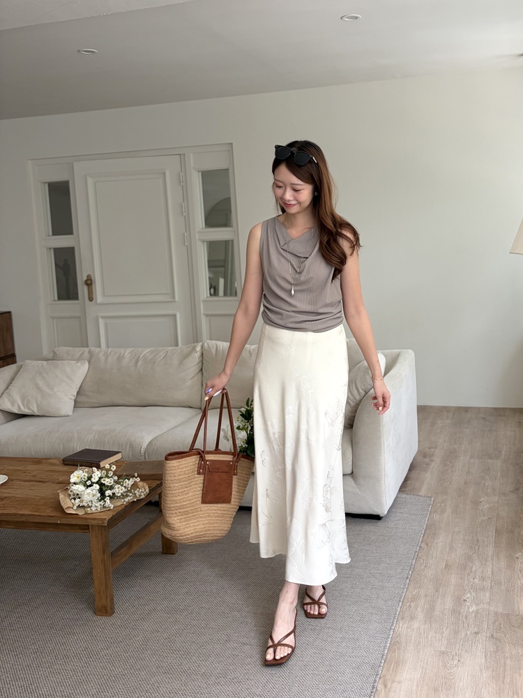 Floral Silky Skirt (Ivory)