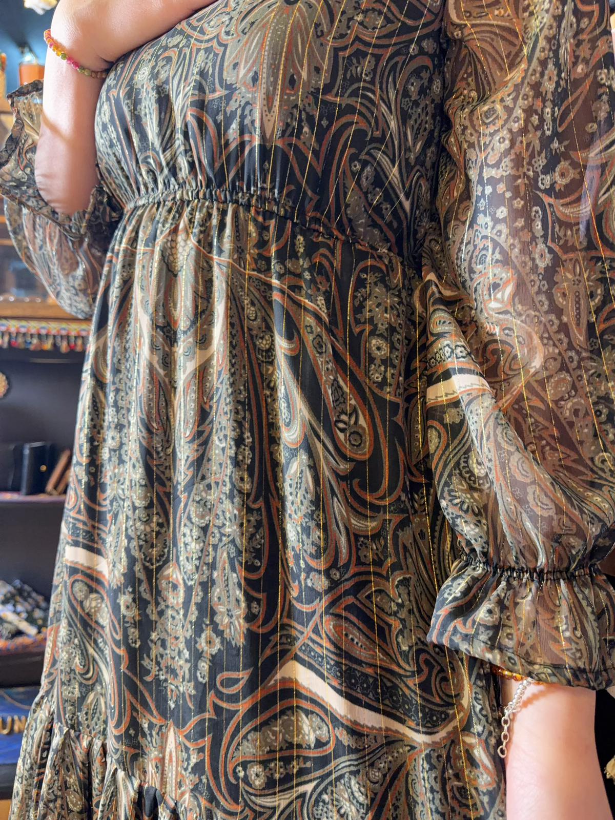 Dark Olive Green Gold lining Chiffon OP 49.5" #1365