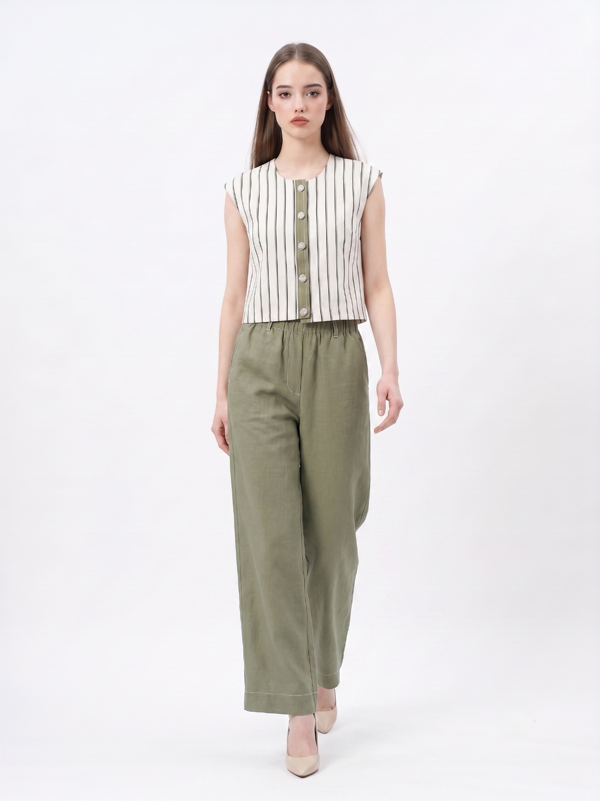 E8259BB Mila Striped Button Detail Crop Top