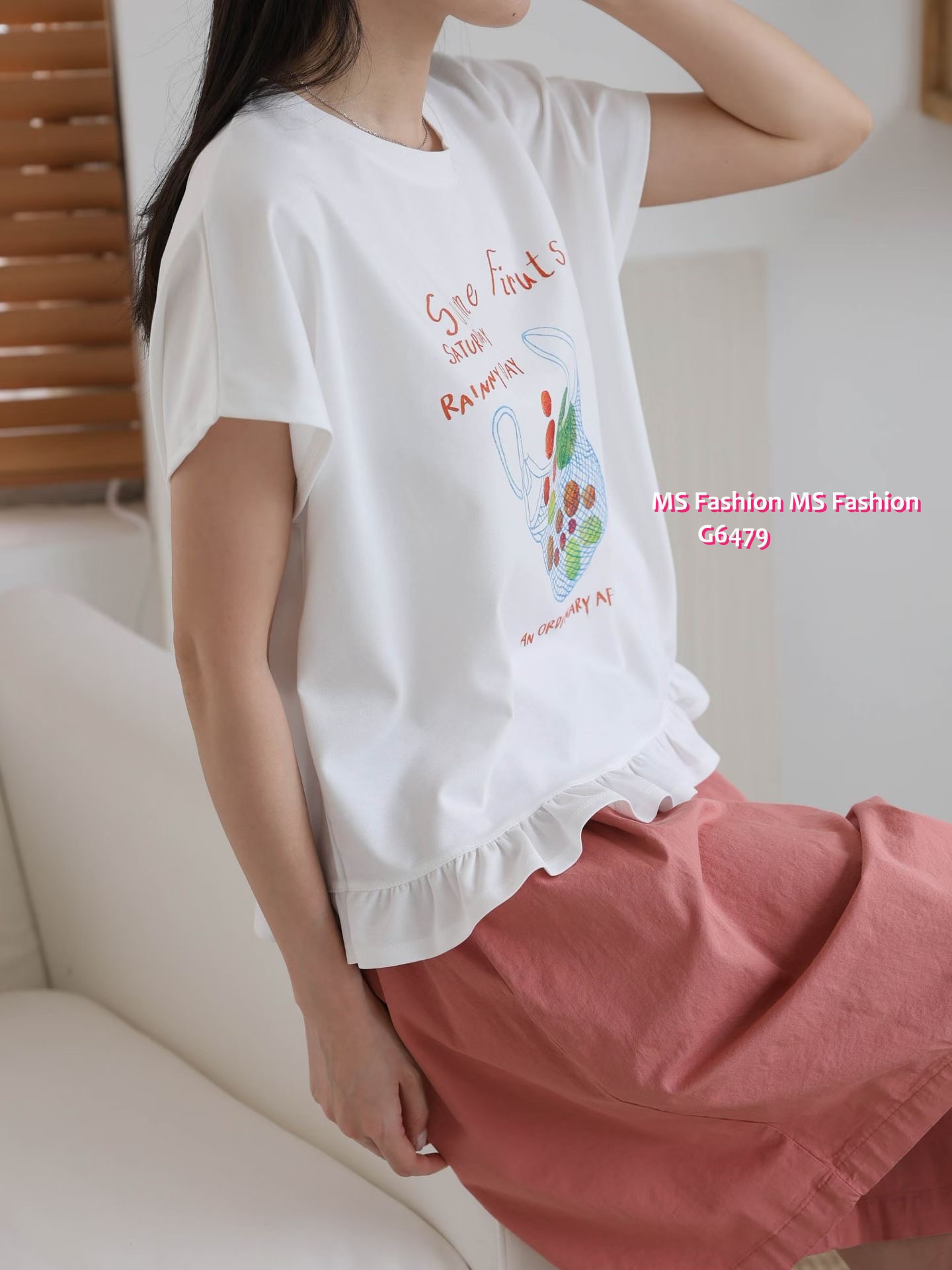G6479 靚print ruffle腳top