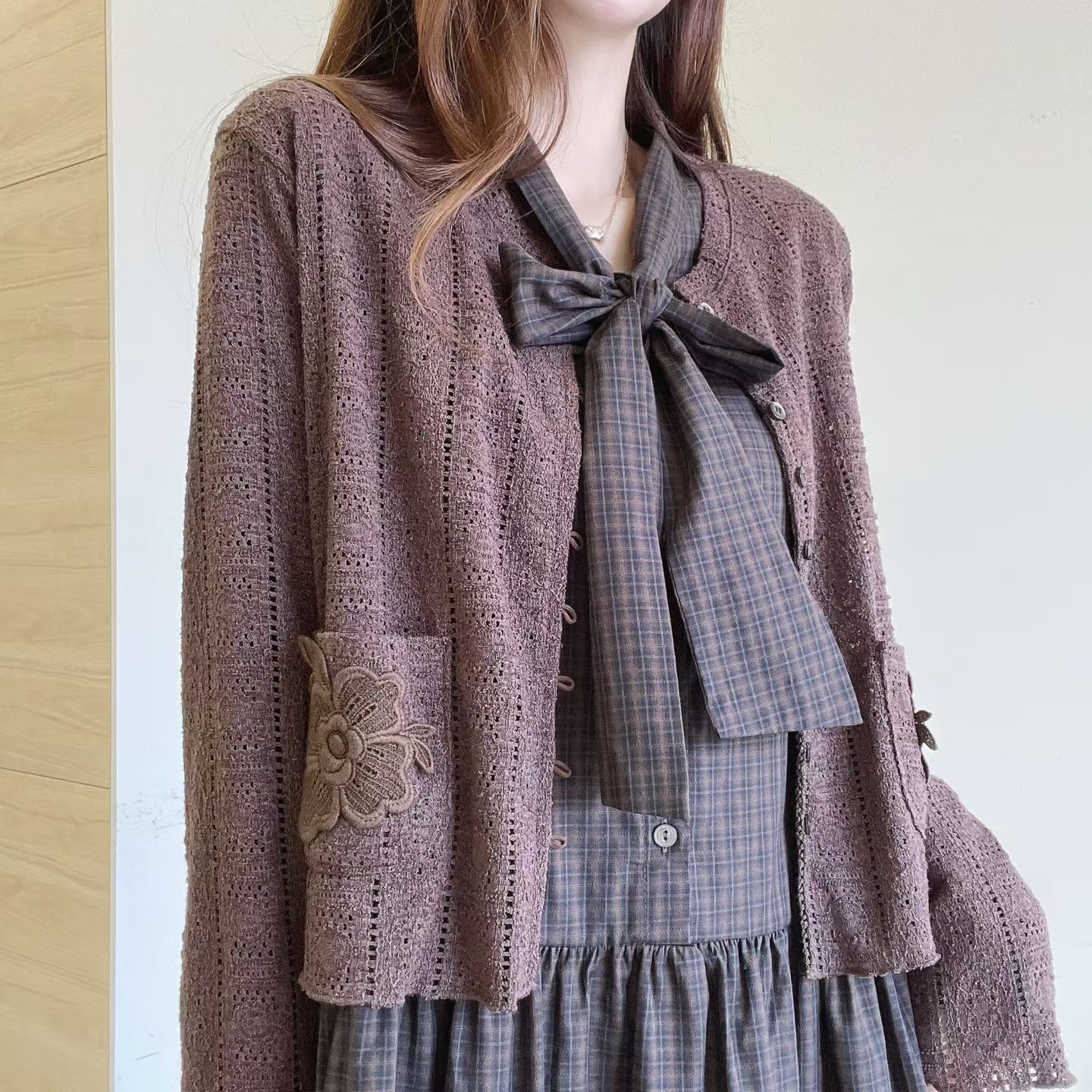 FV6  前2袋勾花Cardigan 