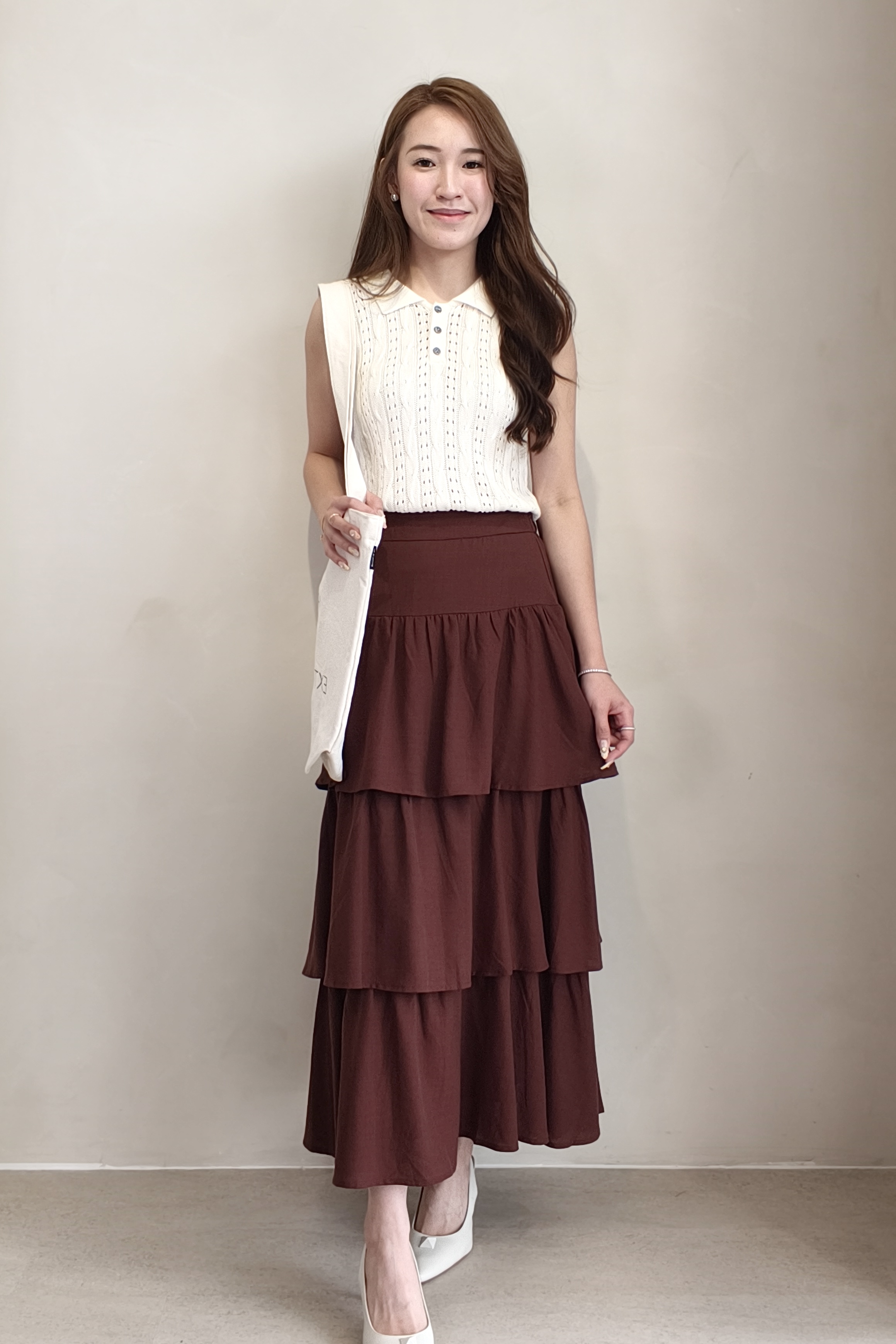 CS1433 Tiered Ruffle Midi Skirt