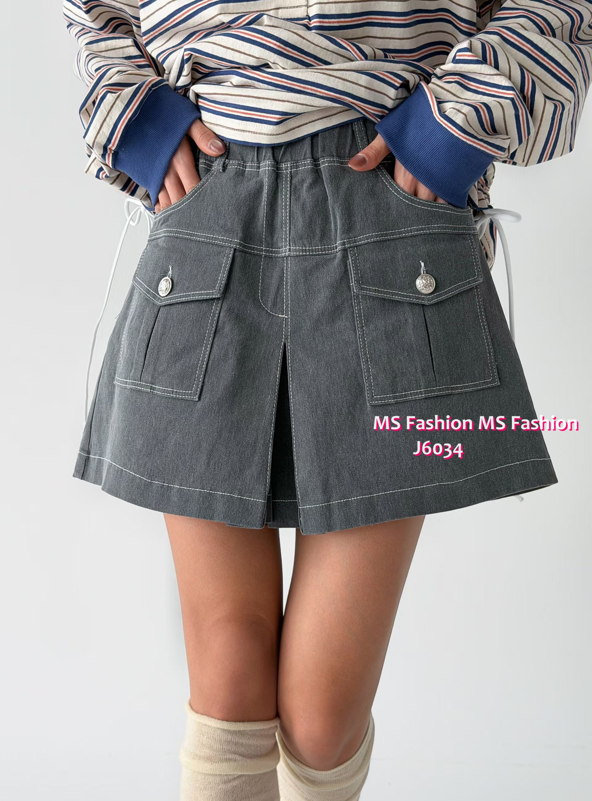 J6034 韓國🇰🇷型格明線裙褲仔
