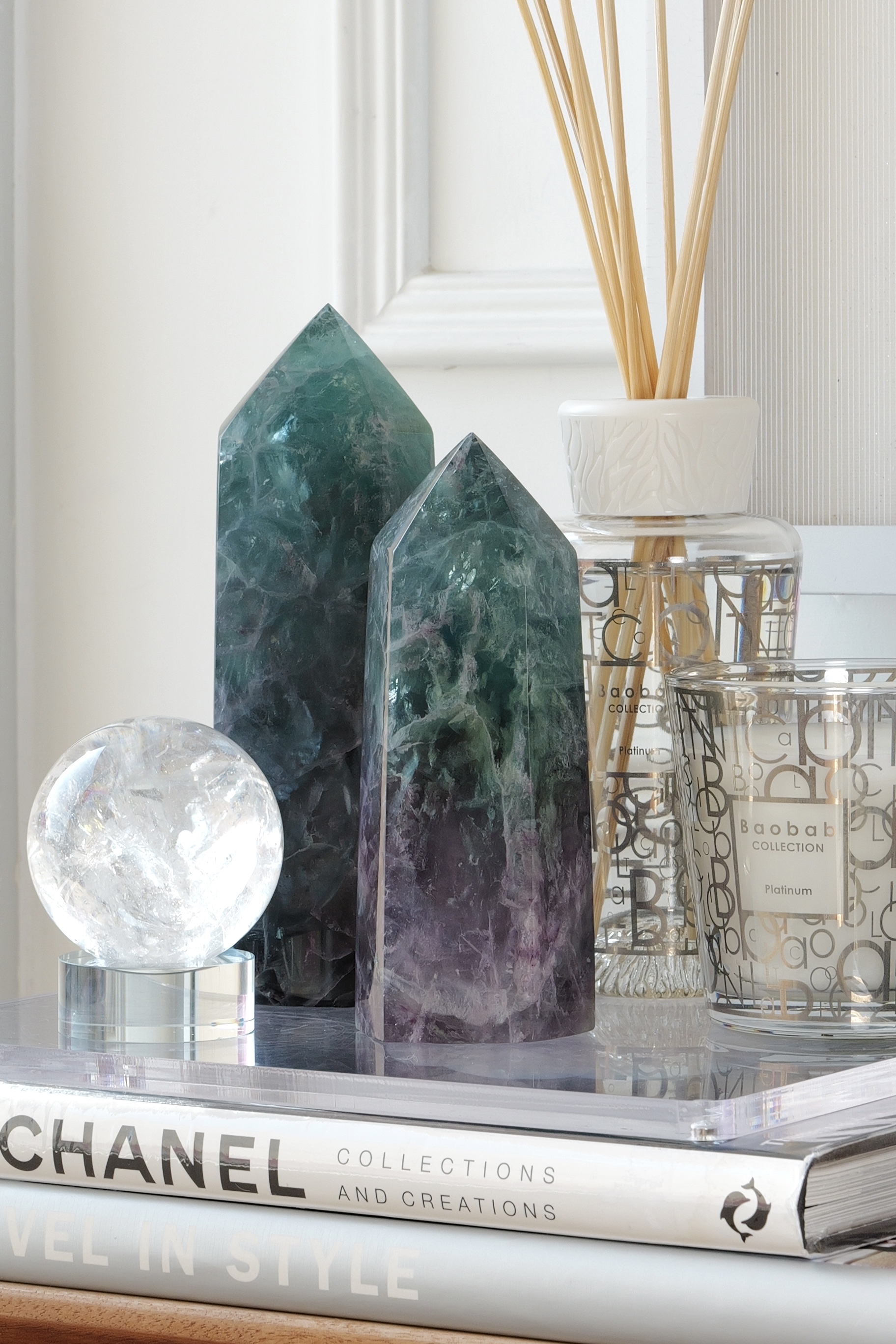 ༒15cm綠紫螢石六角柱༒  FL031C22MGN18-RB5*6fm