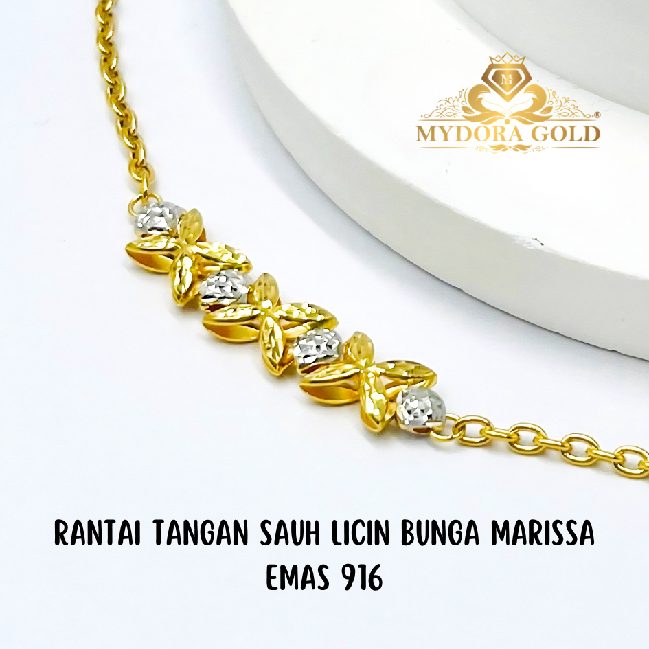 MYDORA Rantai Tangan Sauh Licin Bunga Marissa l EMAS 916/22K