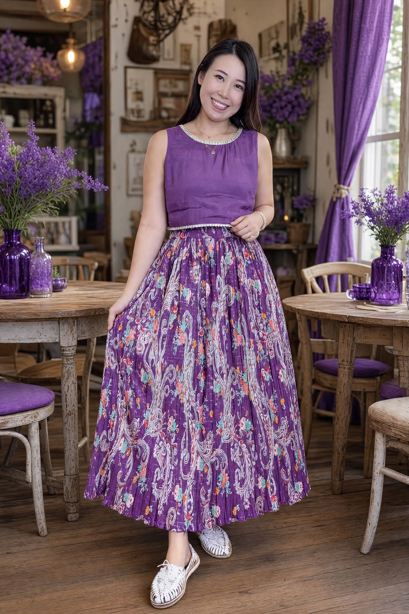 3537 Violet Sleeveless Top + Violet Skirt Set of 2