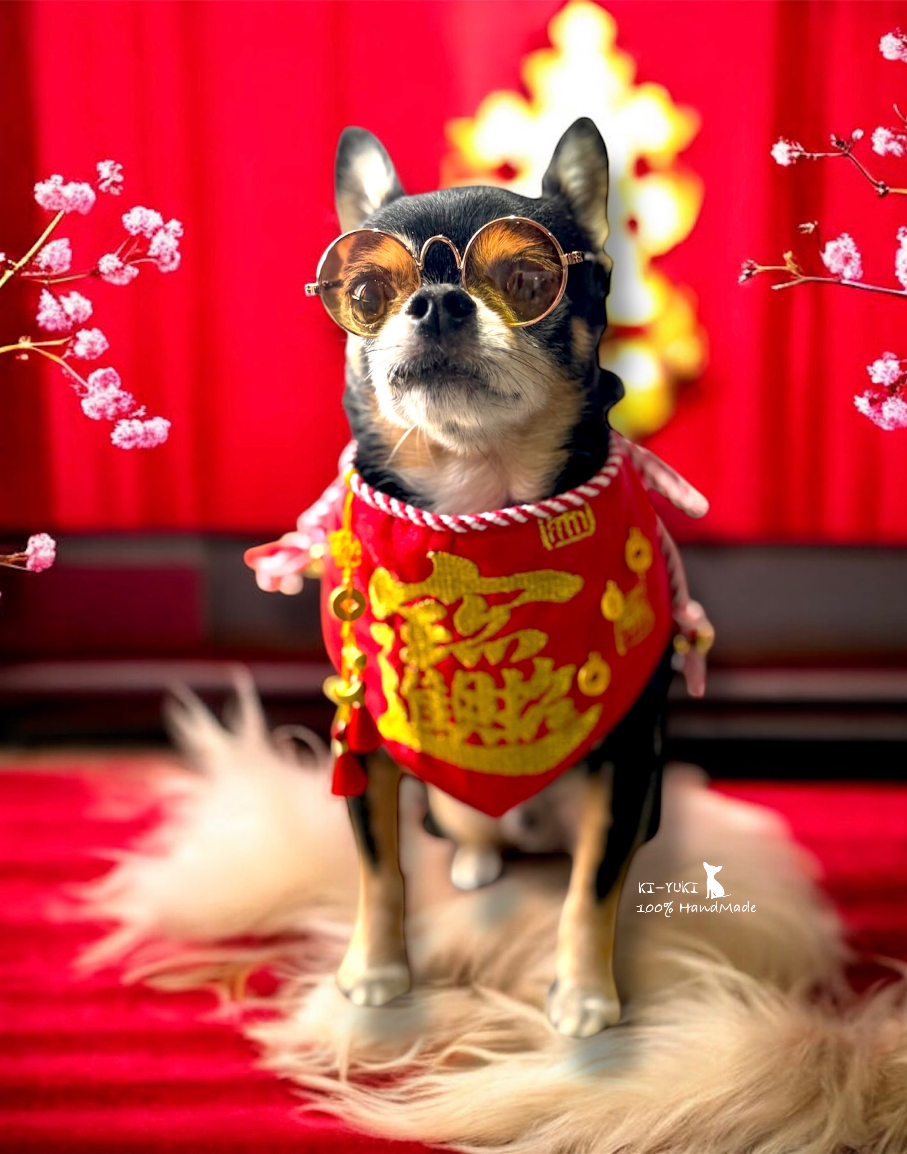 新春賀歲手作新品 毛孩賀歲圍脖頸飾 招財進寶