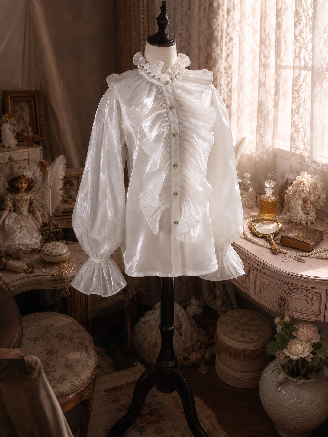 維多利亞夢幻壓摺舞台劇女主角襯衫 Victorian Dream Pleated Prima Donna Blouse