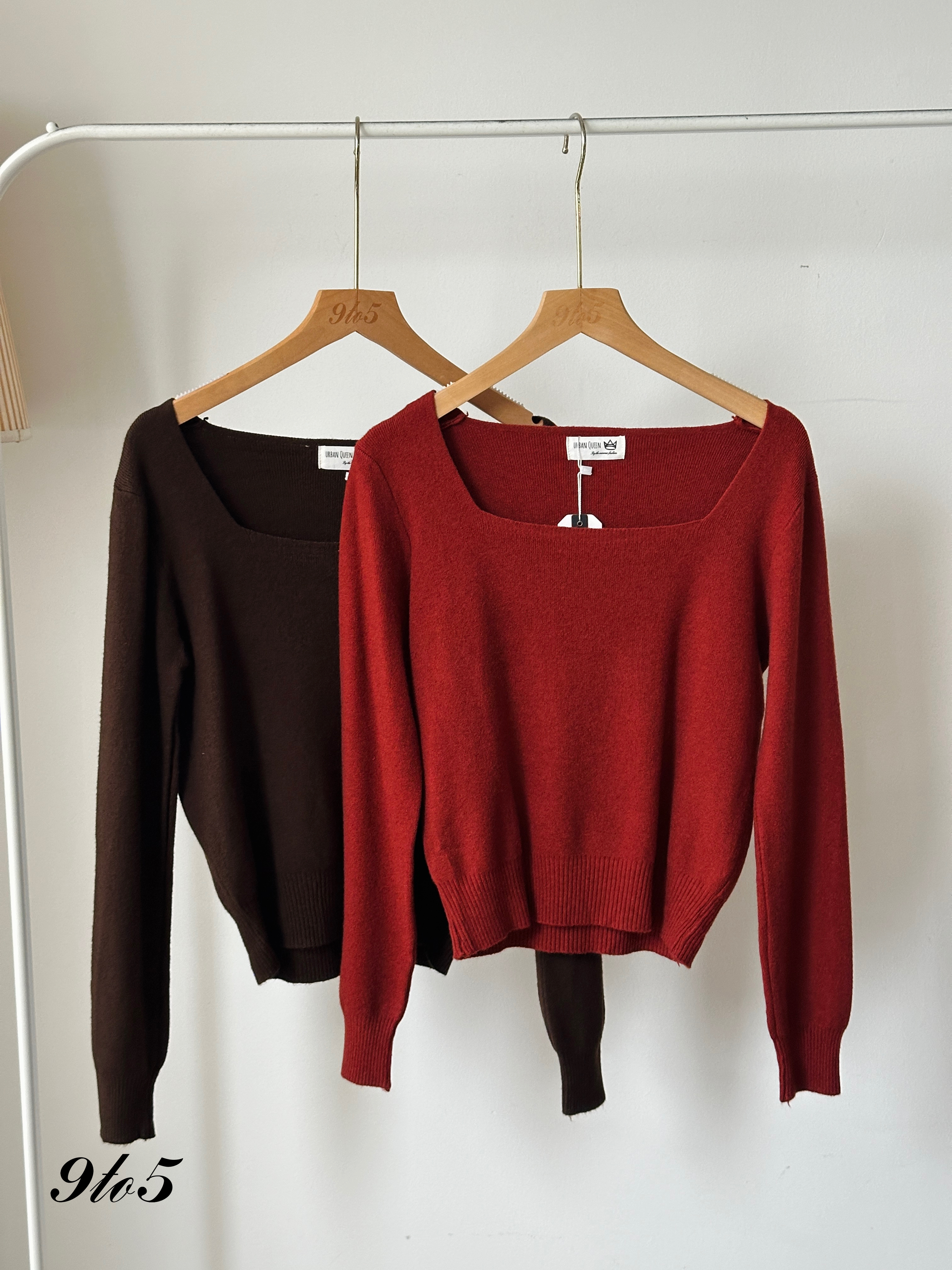 T3910 Long Sleeve Square Neck Knit Top - 5 Colors