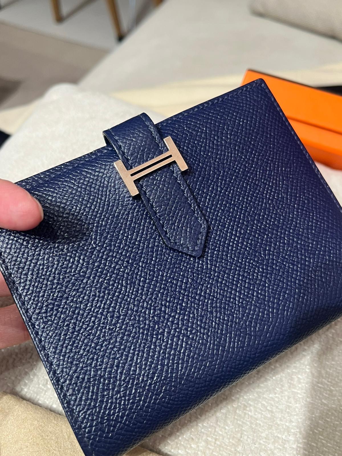 HERMES BEARN WALLET Epsom 牛皮，午夜藍 Stamp X 100%Authentic, 98%new ✅BOX 