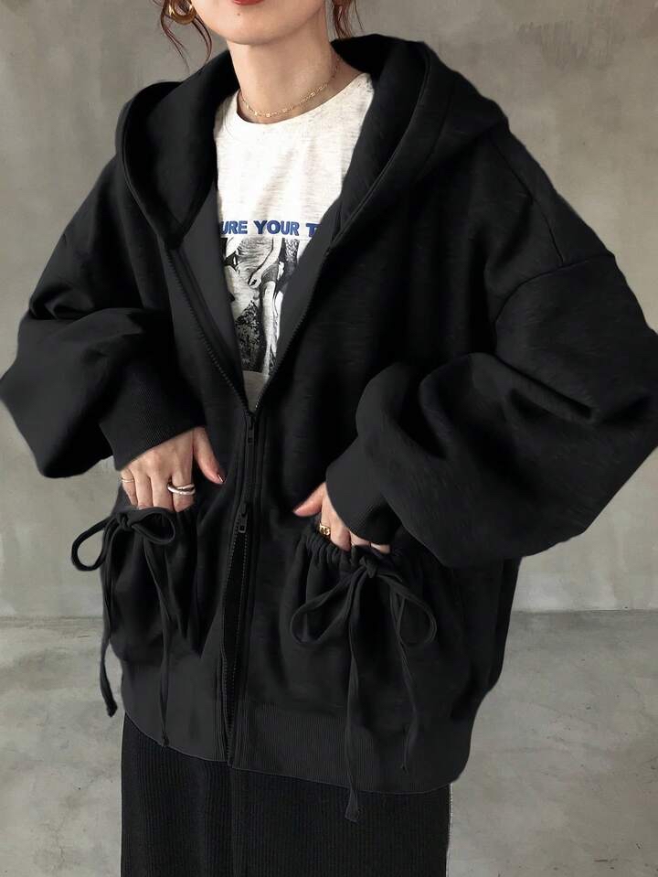 休閒抽繩連帽拉鍊外套