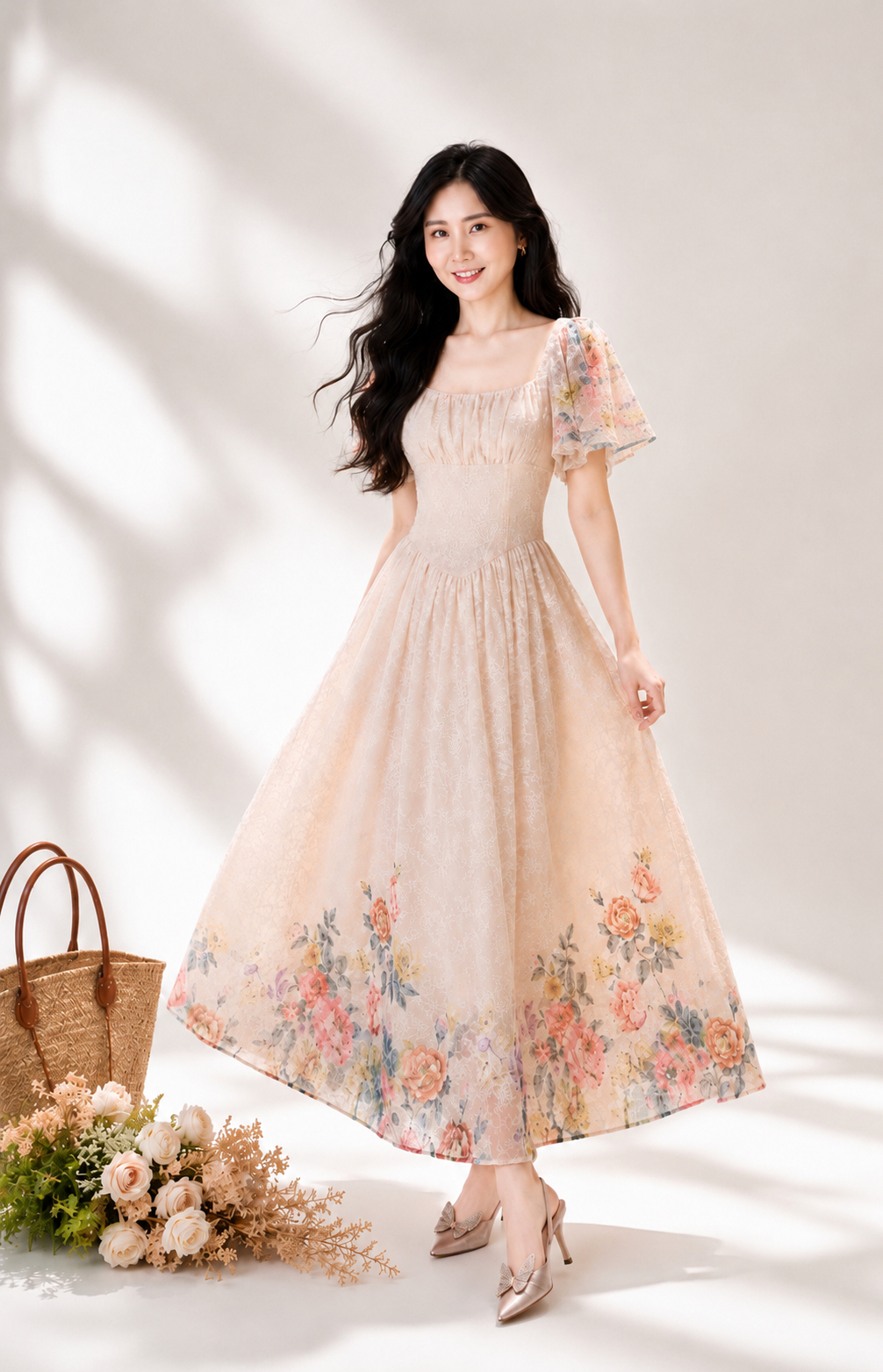5135 Claudia Square Neck / Off-Shoulder Soft Maxi Dress