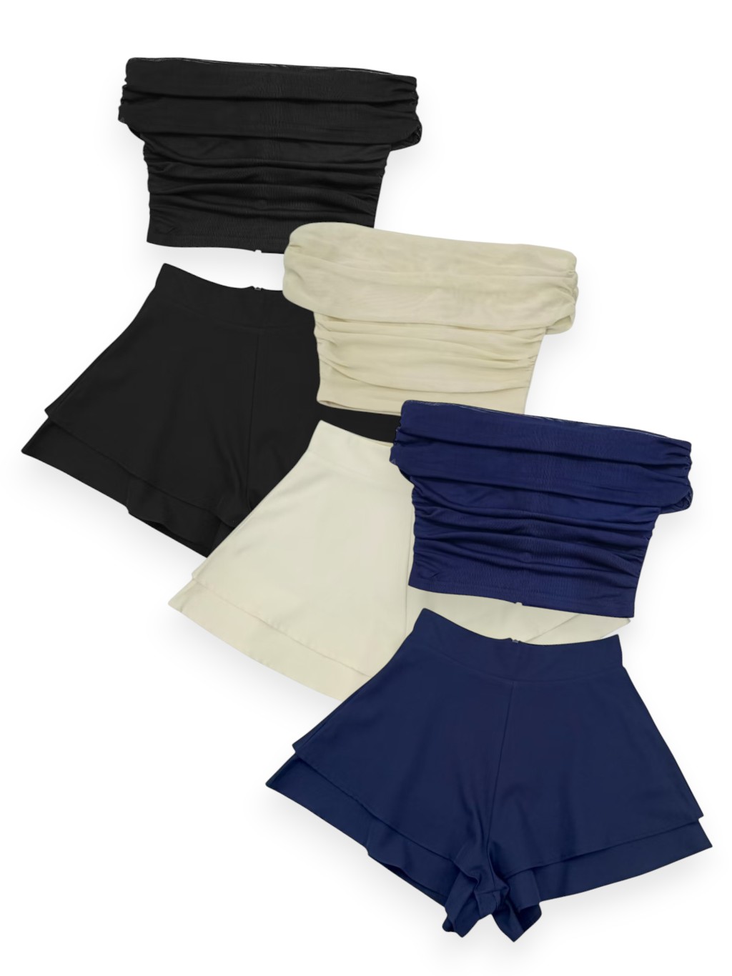 Ruched Off Shoulder Shorts Set M247
