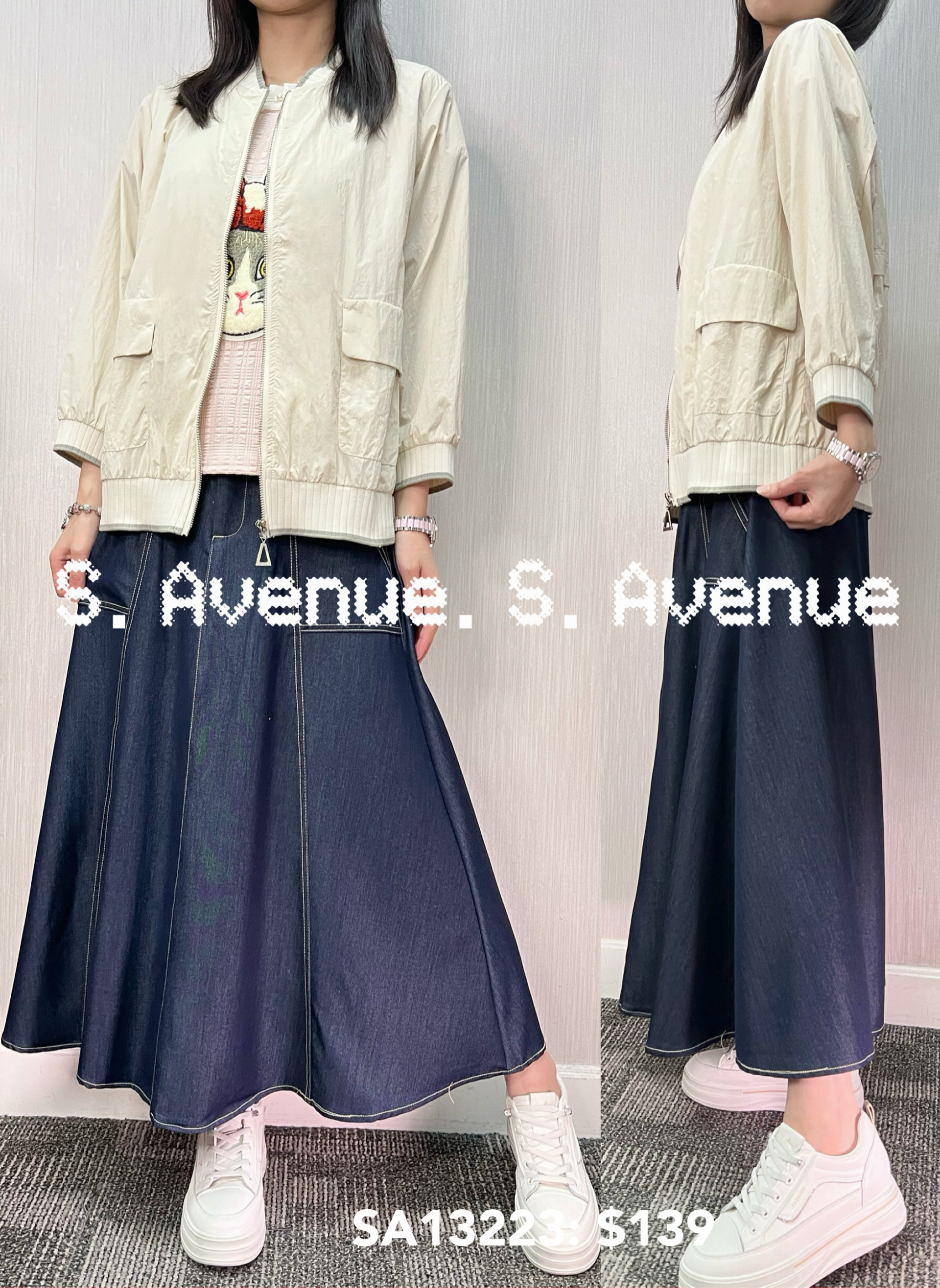 SA13223: 中袖撞色邊拉錬外套