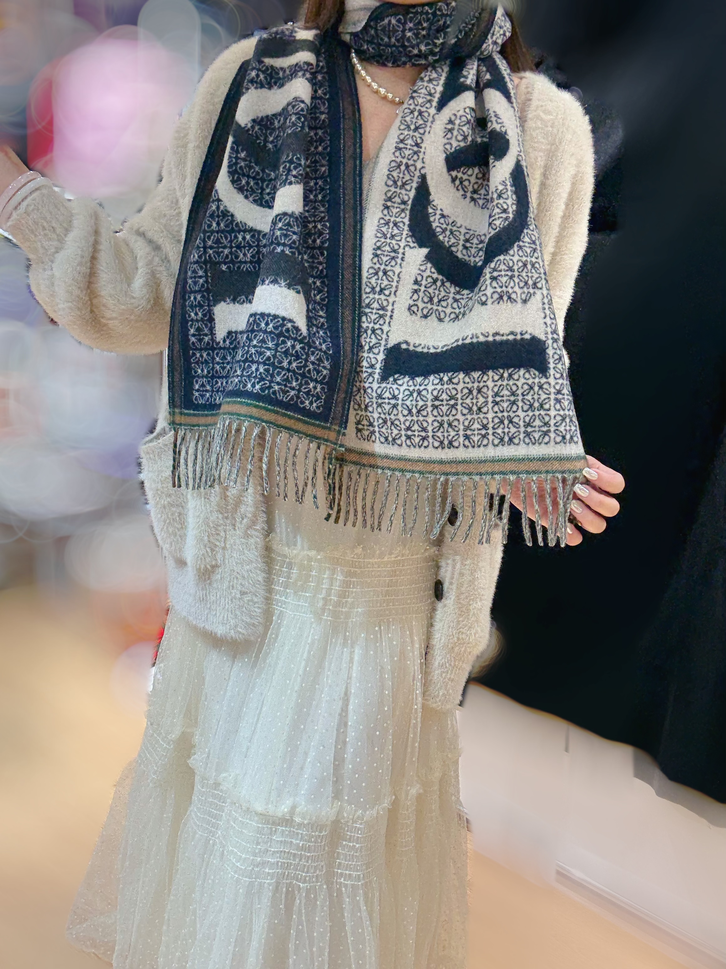 Loewe Love jacquard scarf navy