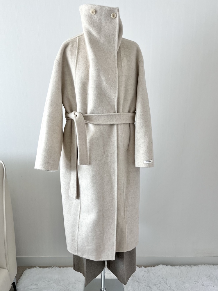 [70% Wool] Parisian Belted Wool Coat (Oat)