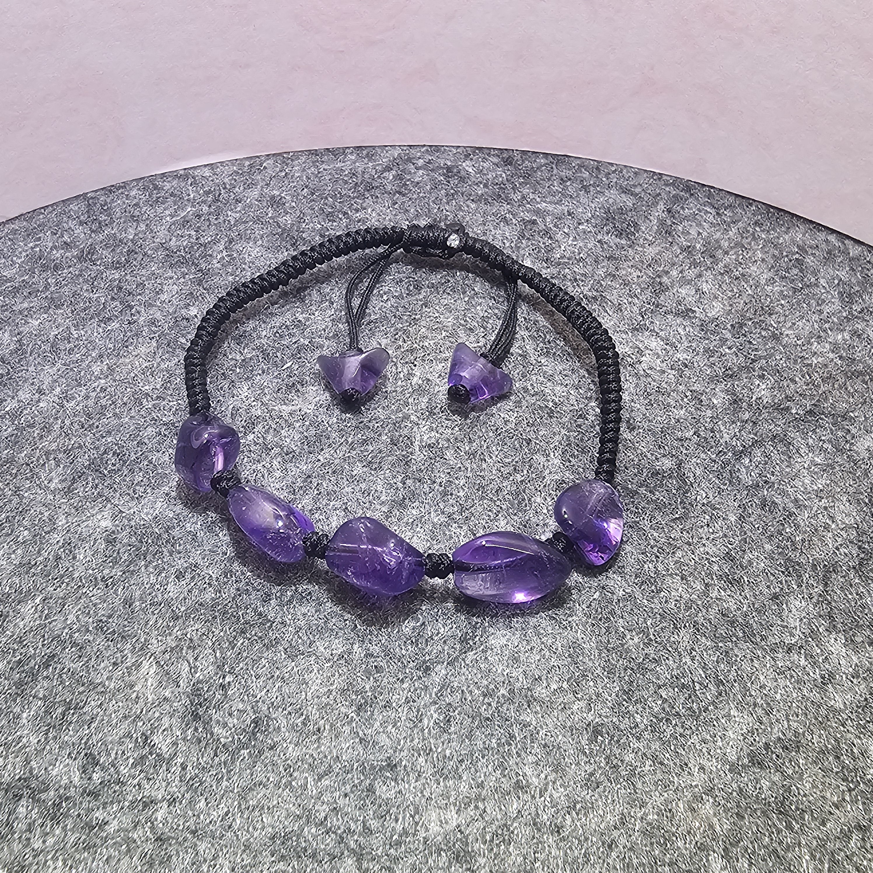 紫水晶原石元寶織繩手鏈