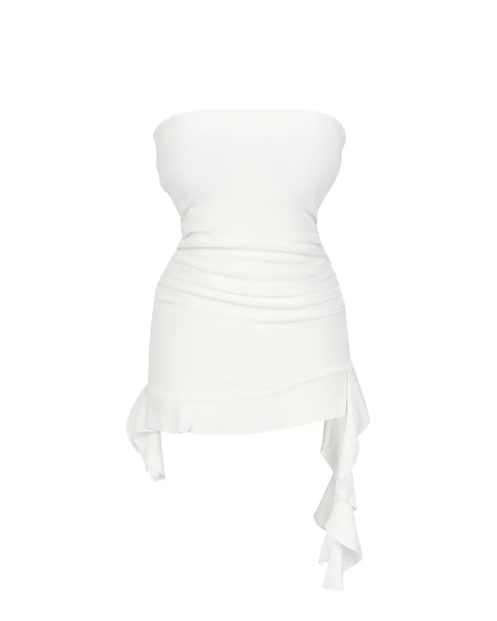 Asymmetrical Ruffle Ribbed Tube Top