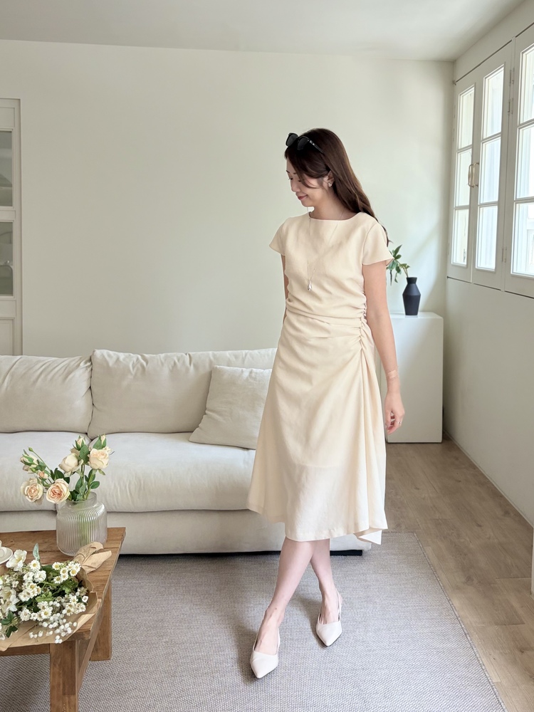 Belle Ruched Dress (Cream)