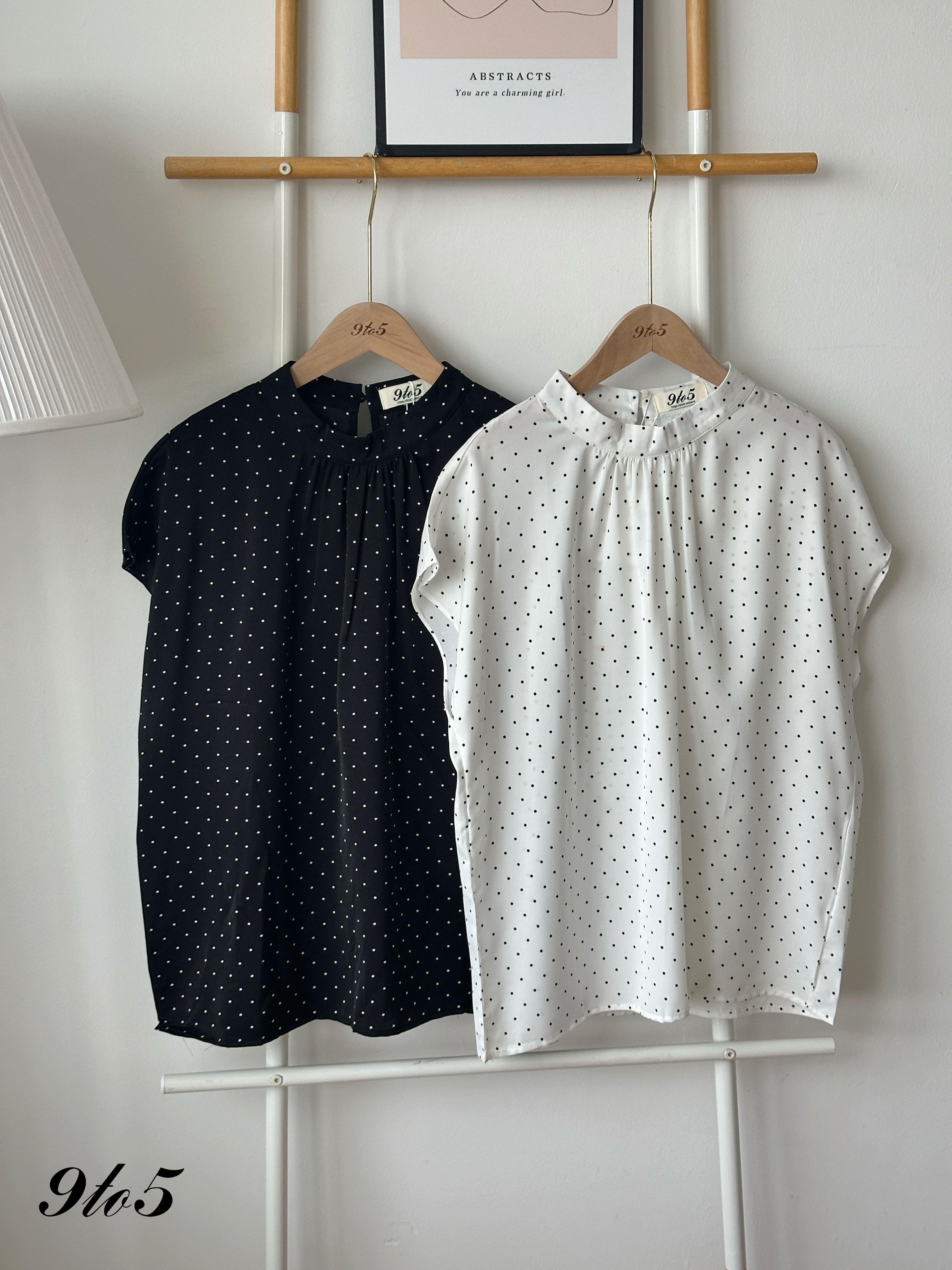 T4352 Oversized Polka Dot Top - Black & White