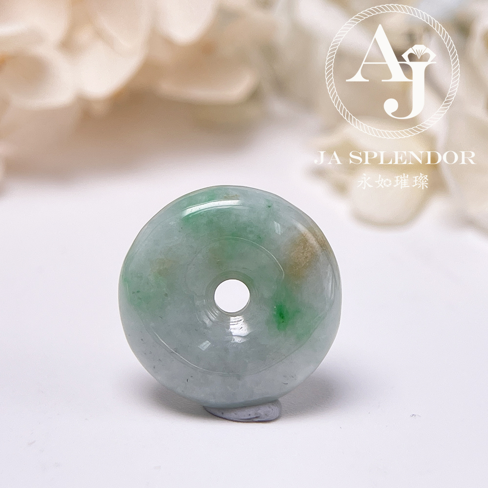 JN-3140 天然翡翠A玉 白底青灑金平安扣